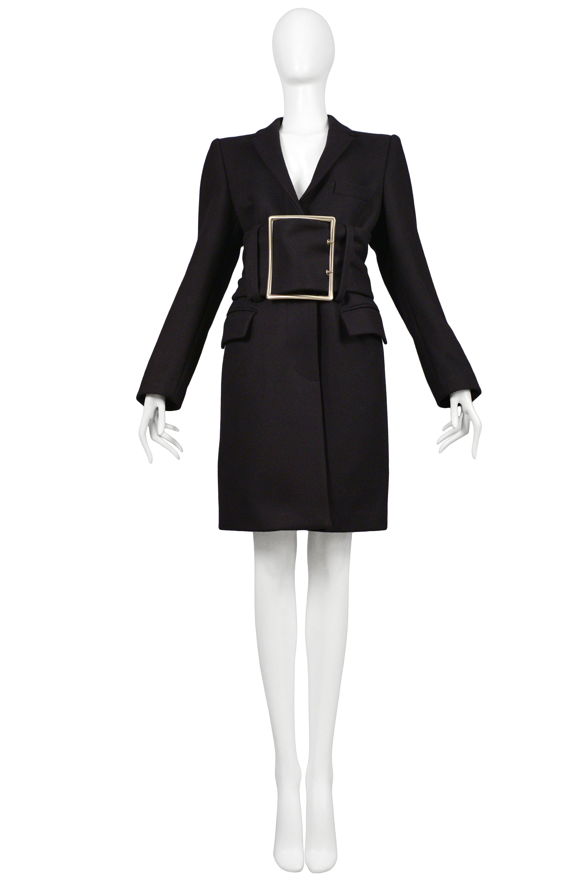 MAISON MARTIN MARGIELA NAVY WOOL GIANT BUCKLE COAT 1996