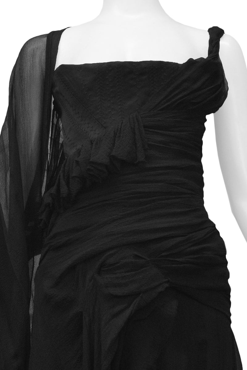 ALEXANDER MCQUEEN BLACK "IRERE" COLLECTION CHIFFON CORSET DRESS 2003