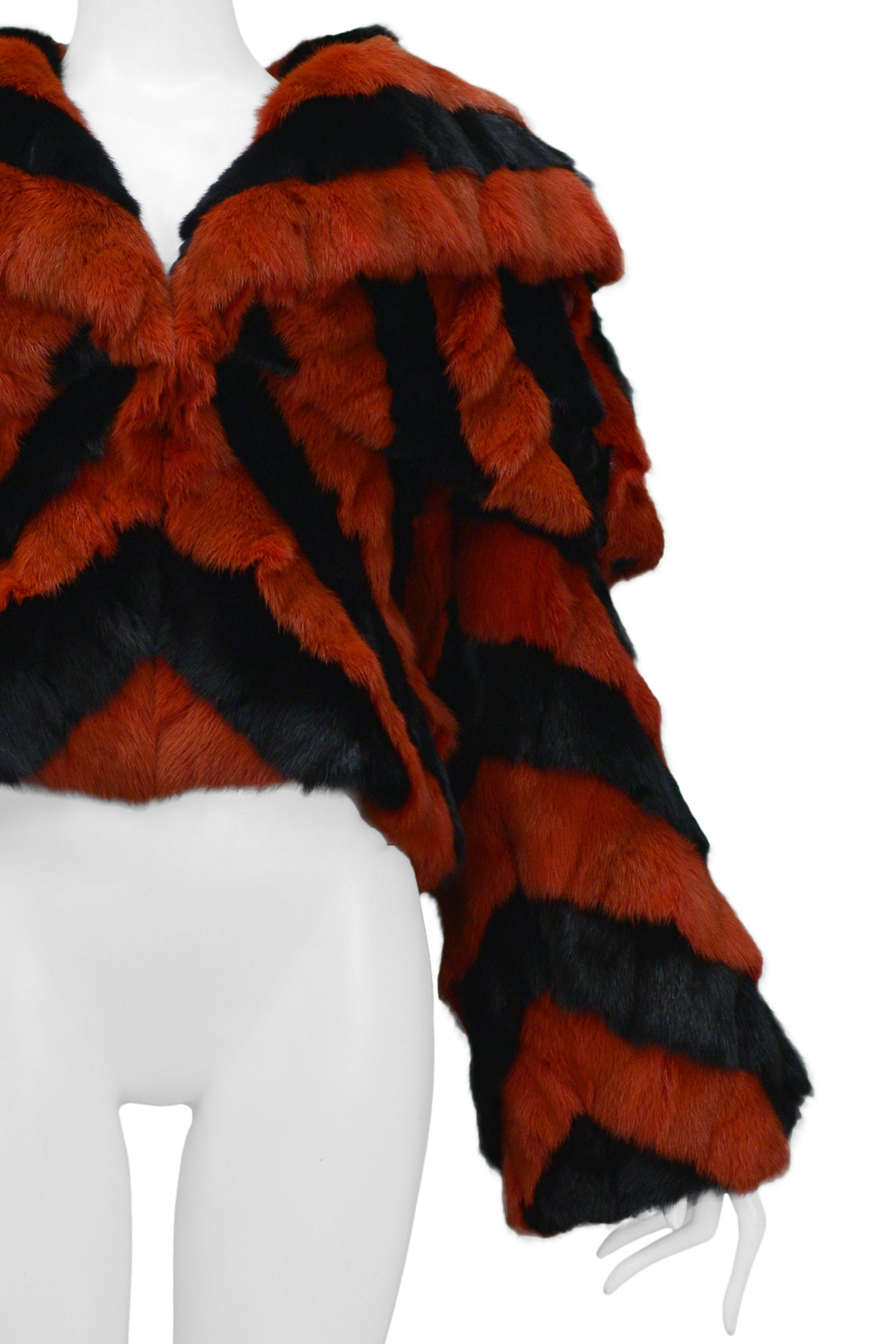 ALEXANDER MCQUEEN "HORN OF PLENTY" RED AND BLACK FUR CHEVRON JACKET 2009