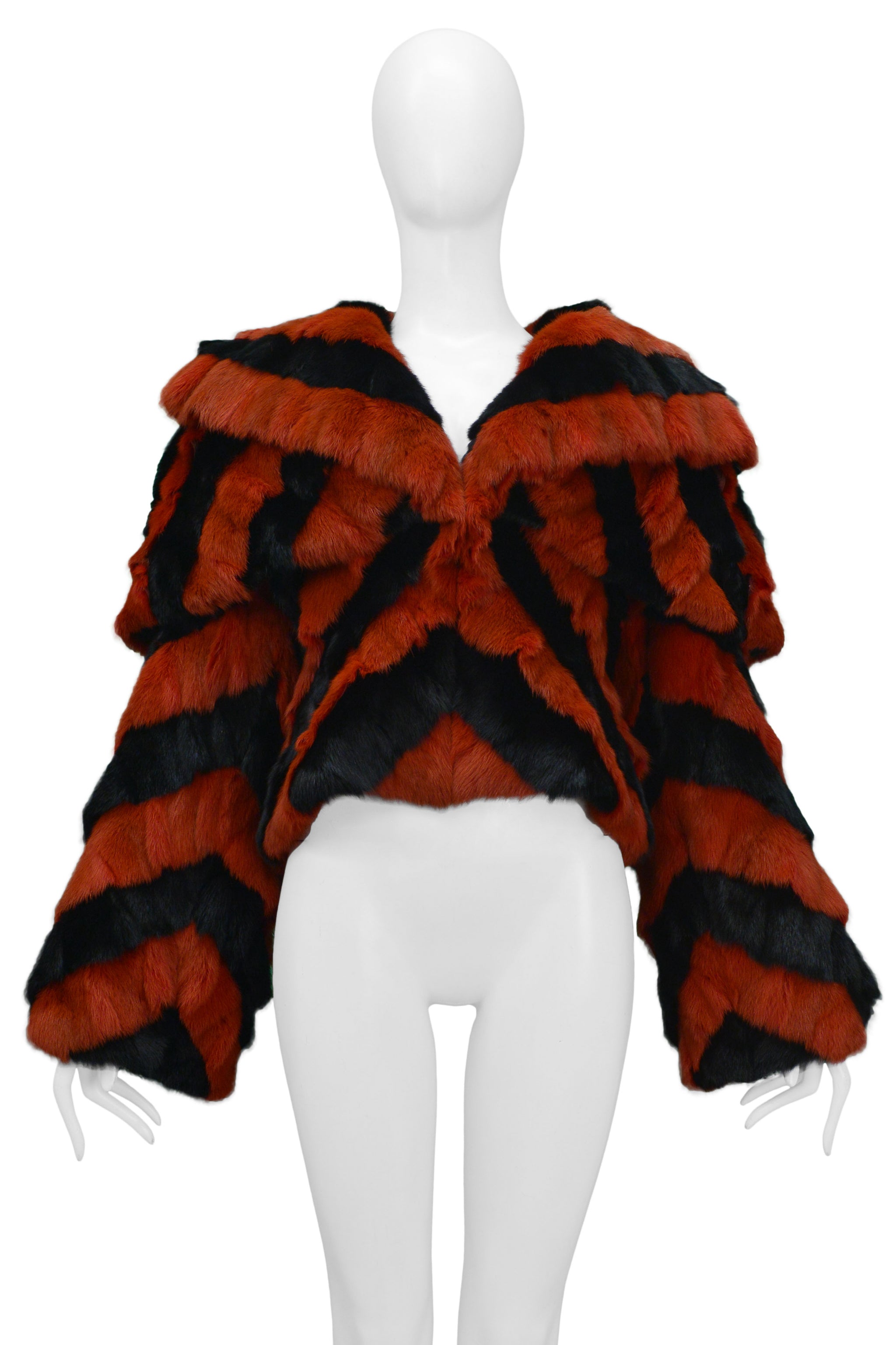 ALEXANDER MCQUEEN "HORN OF PLENTY" RED AND BLACK FUR CHEVRON JACKET 2009