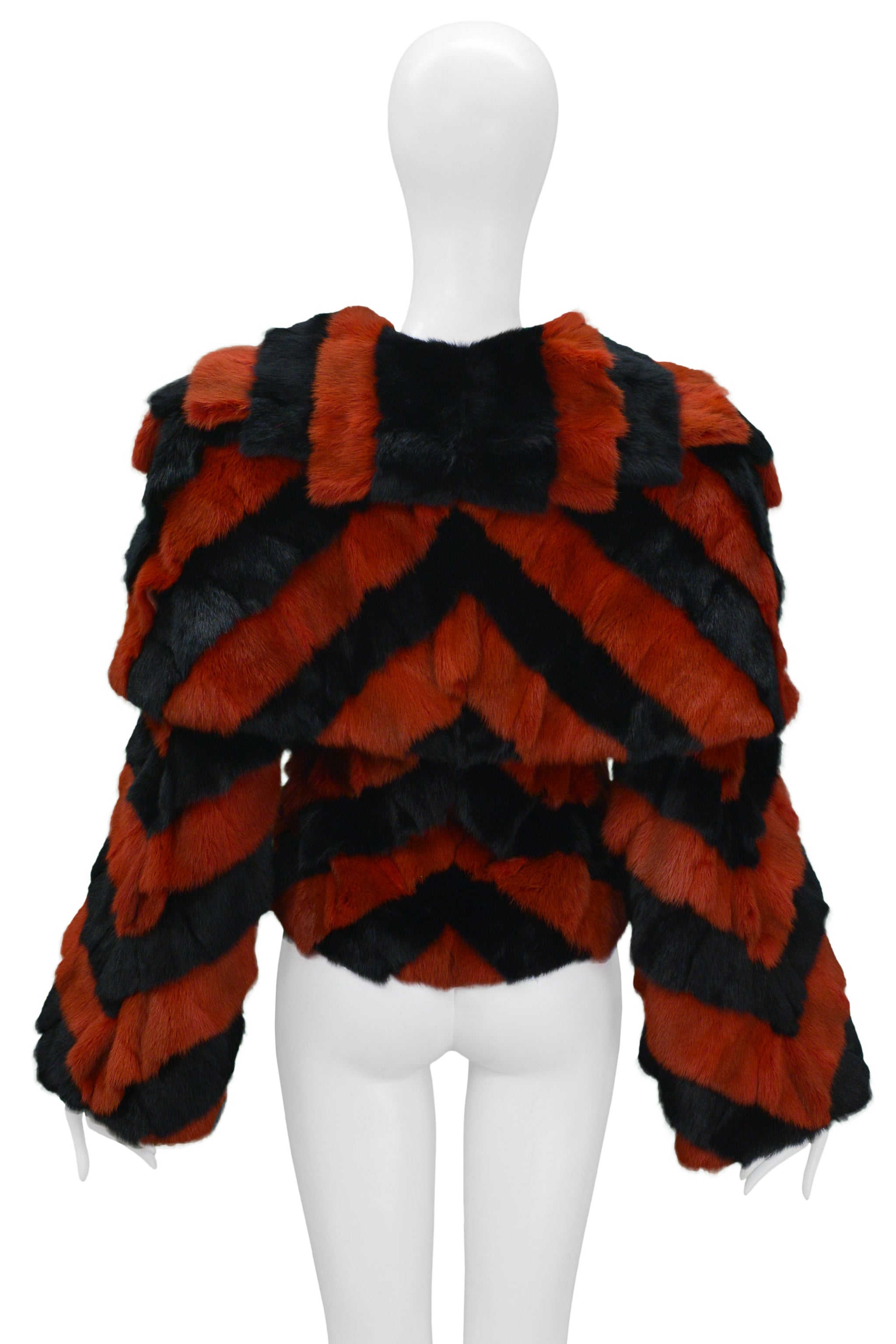ALEXANDER MCQUEEN "HORN OF PLENTY" RED AND BLACK FUR CHEVRON JACKET 2009