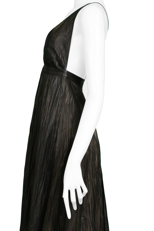 ALEXANDER MCQUEEN BLACK LEATHER FORTUNY CRINKLE DRESS 2006