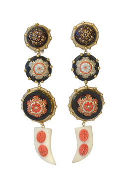 MINADEO BLACK & RED GLASS CAMEOS WITH TUSK EARRINGS
