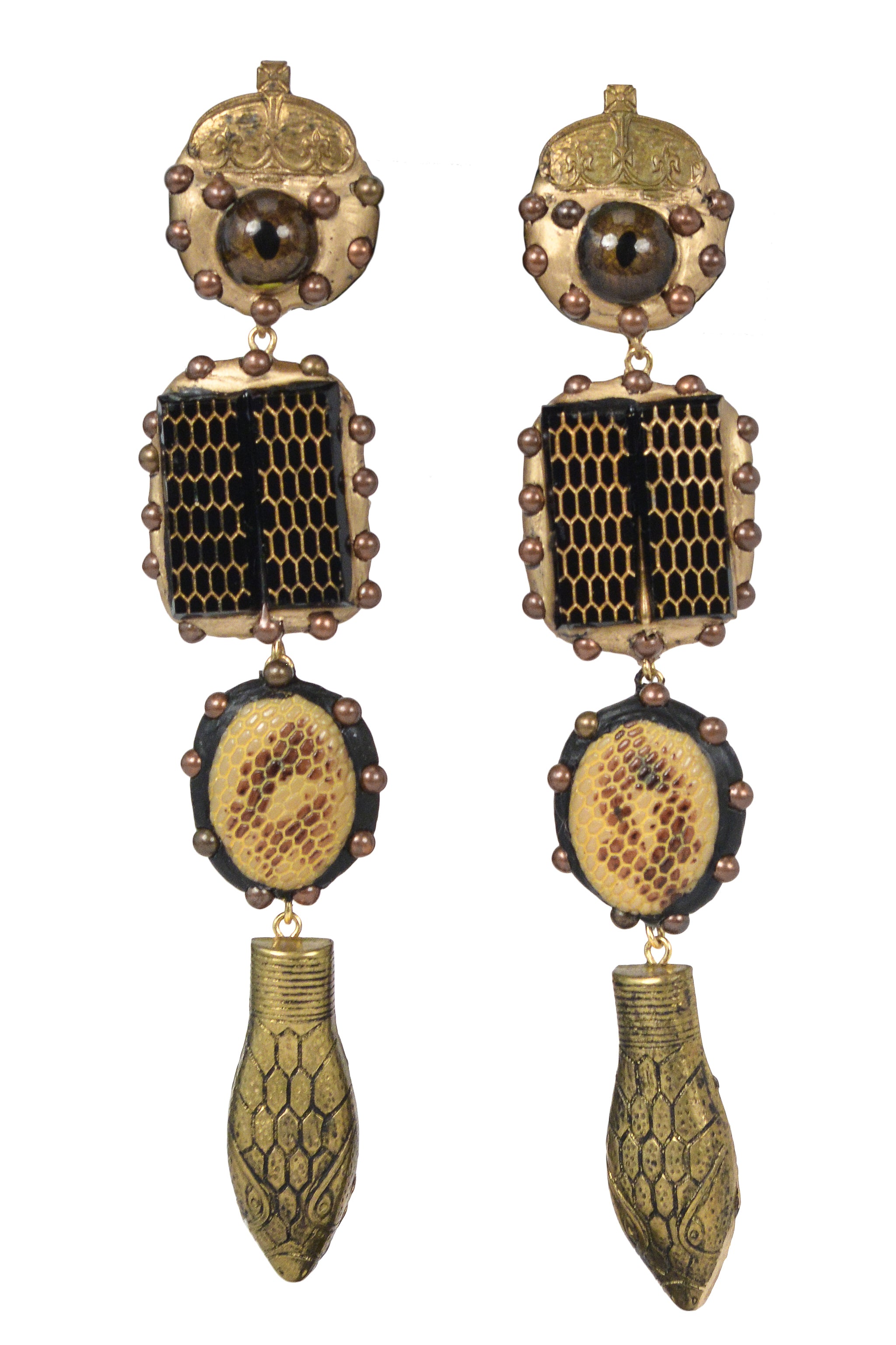 MINADEO BROWN SNAKE EYE & SKIN EARRINGS