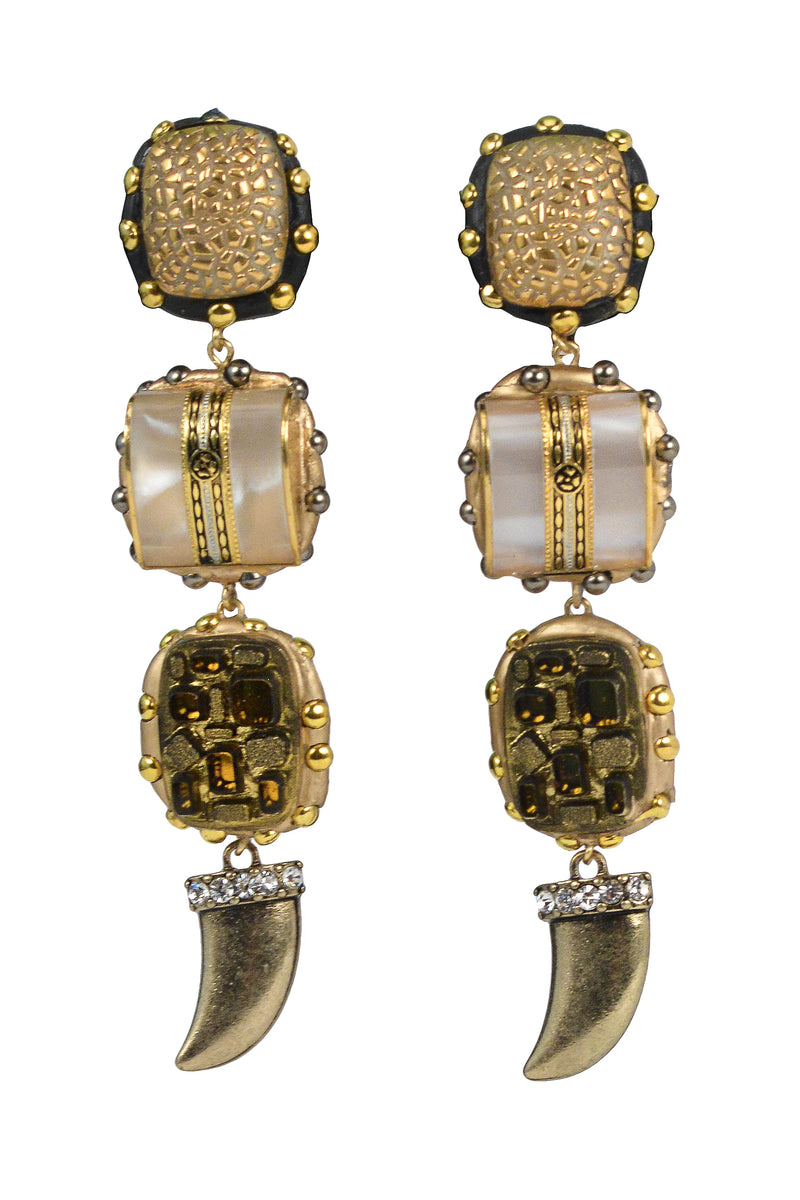 MINADEO MOTHER OF PEARL & GOLD TUSK EARRINGS