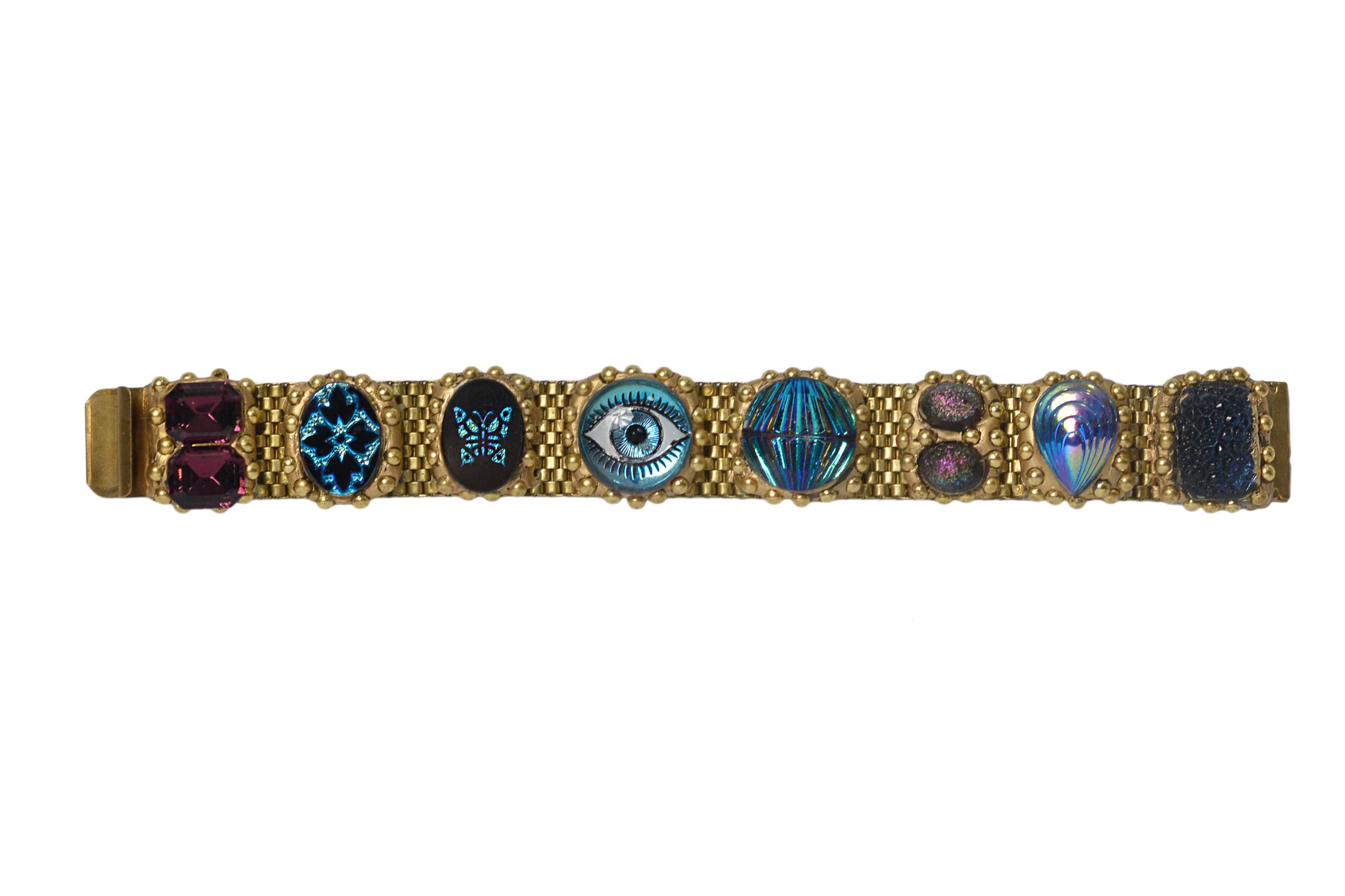 MINADEO PURPLE & BLUE GLASS EYE BRACELET