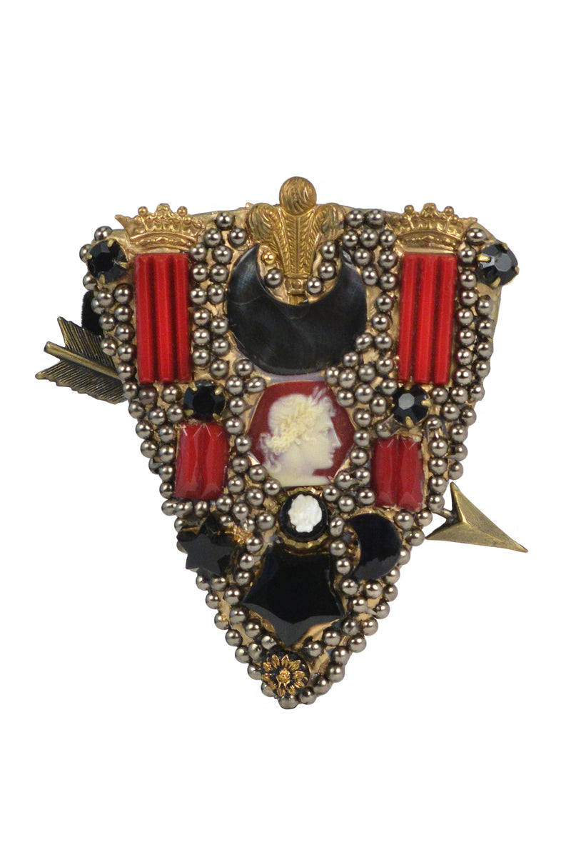 MINADEO RED BROOCH W ROMAN CAMEO AND ARROW