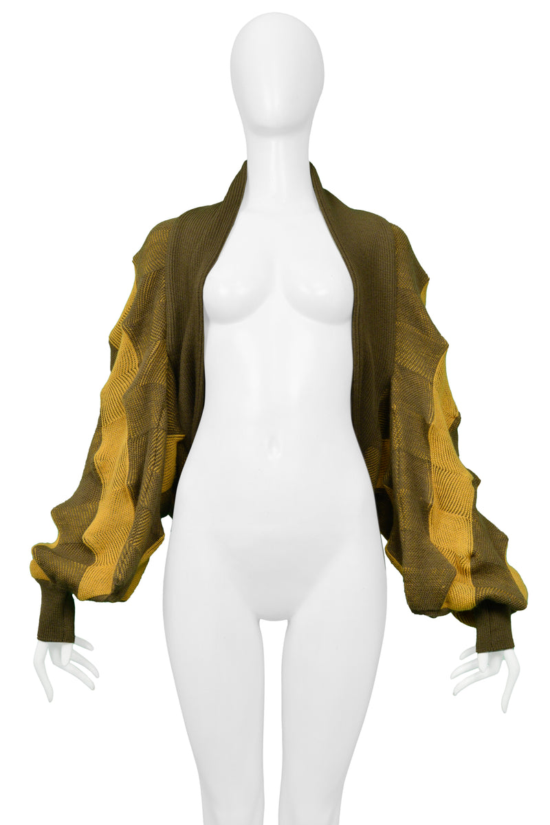 ISSEY MIYAKE ICONIC GOLD AND OLIVE EGG CARTON SWEATER