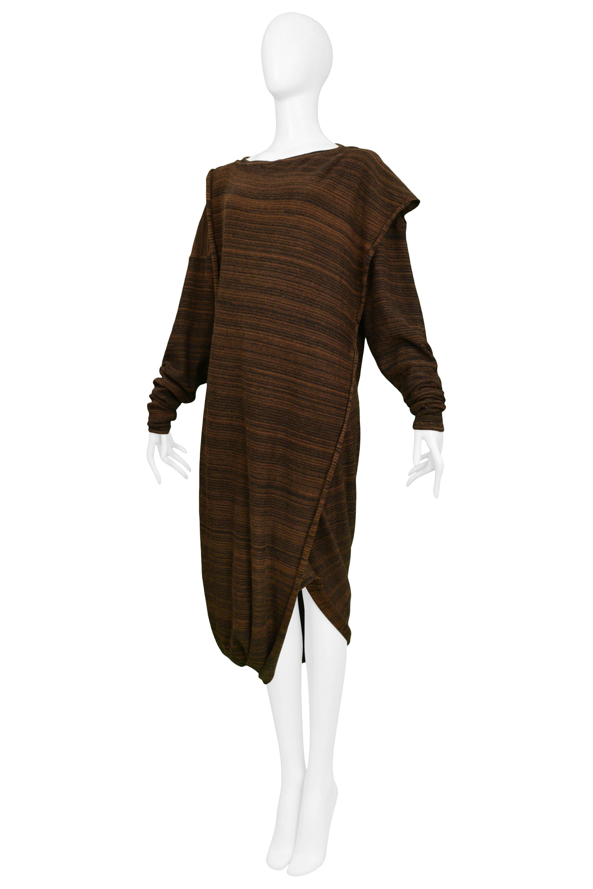 ISSEY MIYAKE BROWN & BLACK STRIPE TOGA KNIT DRESS