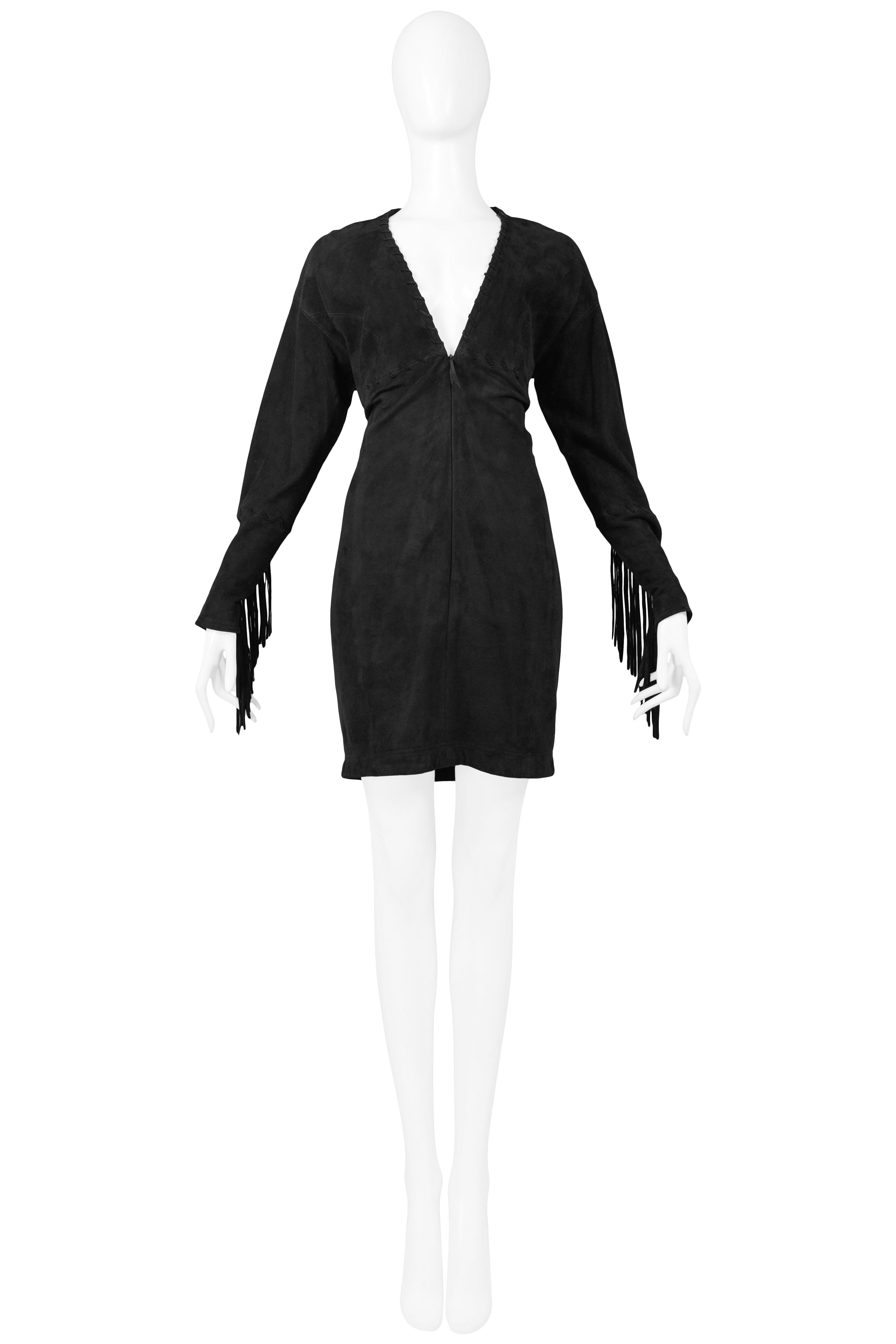 ISAAC MIZRAHI BLACK LEATHER SUEDE DRESS 1989