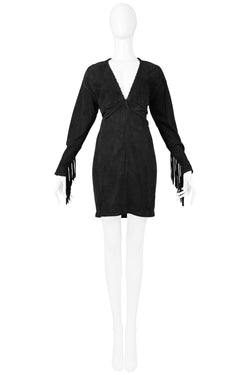 ISAAC MIZRAHI BLACK LEATHER SUEDE DRESS 1989