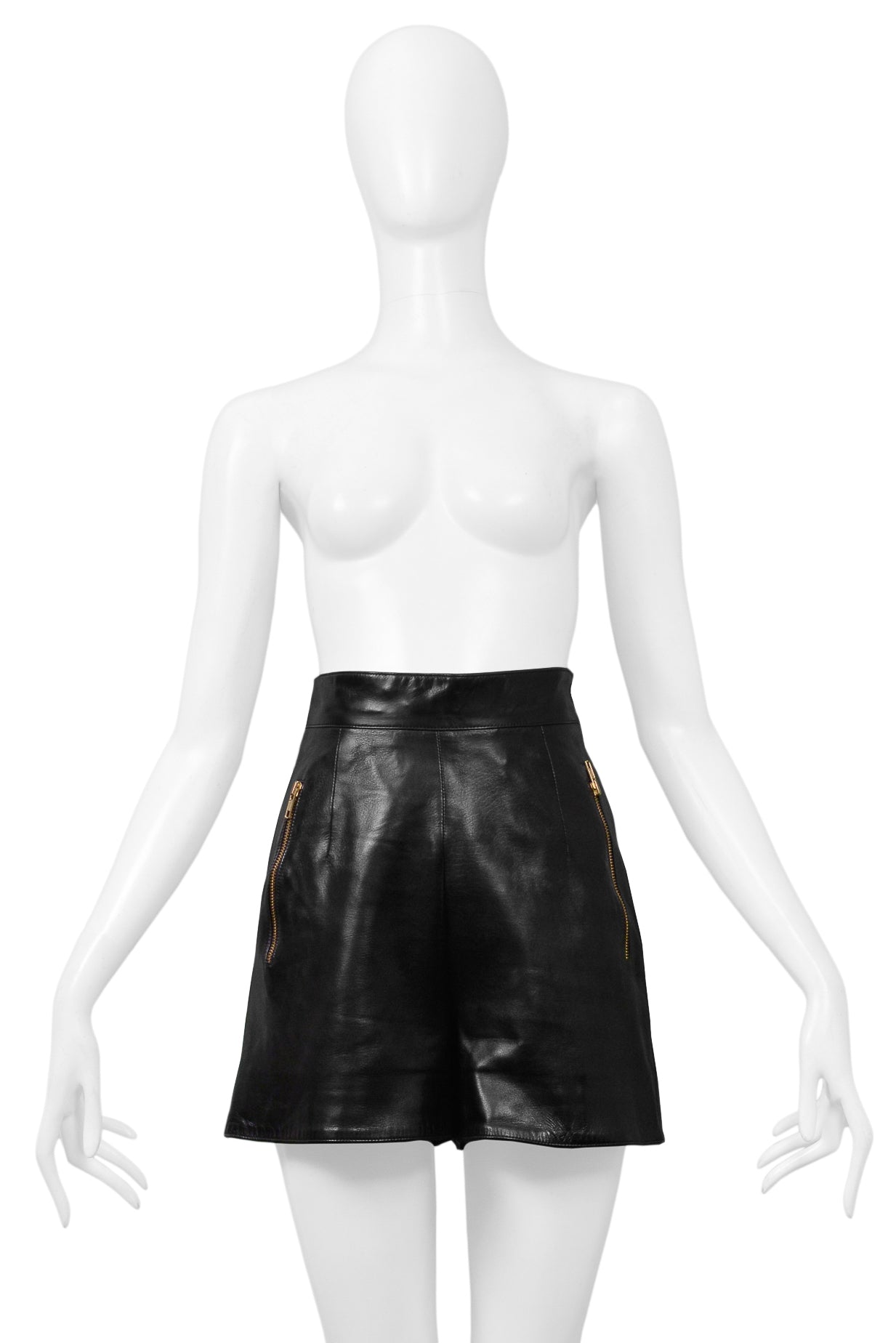 CLAUDE MONTANA BLACK LEATHER SHORTS