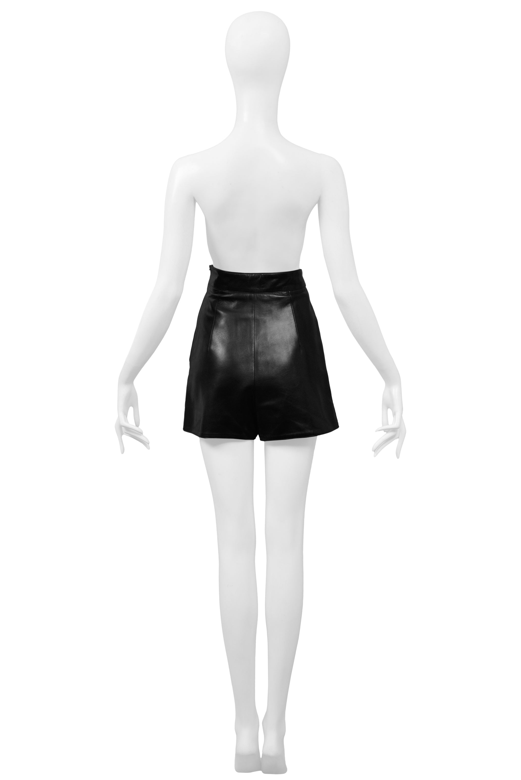 CLAUDE MONTANA BLACK LEATHER SHORTS