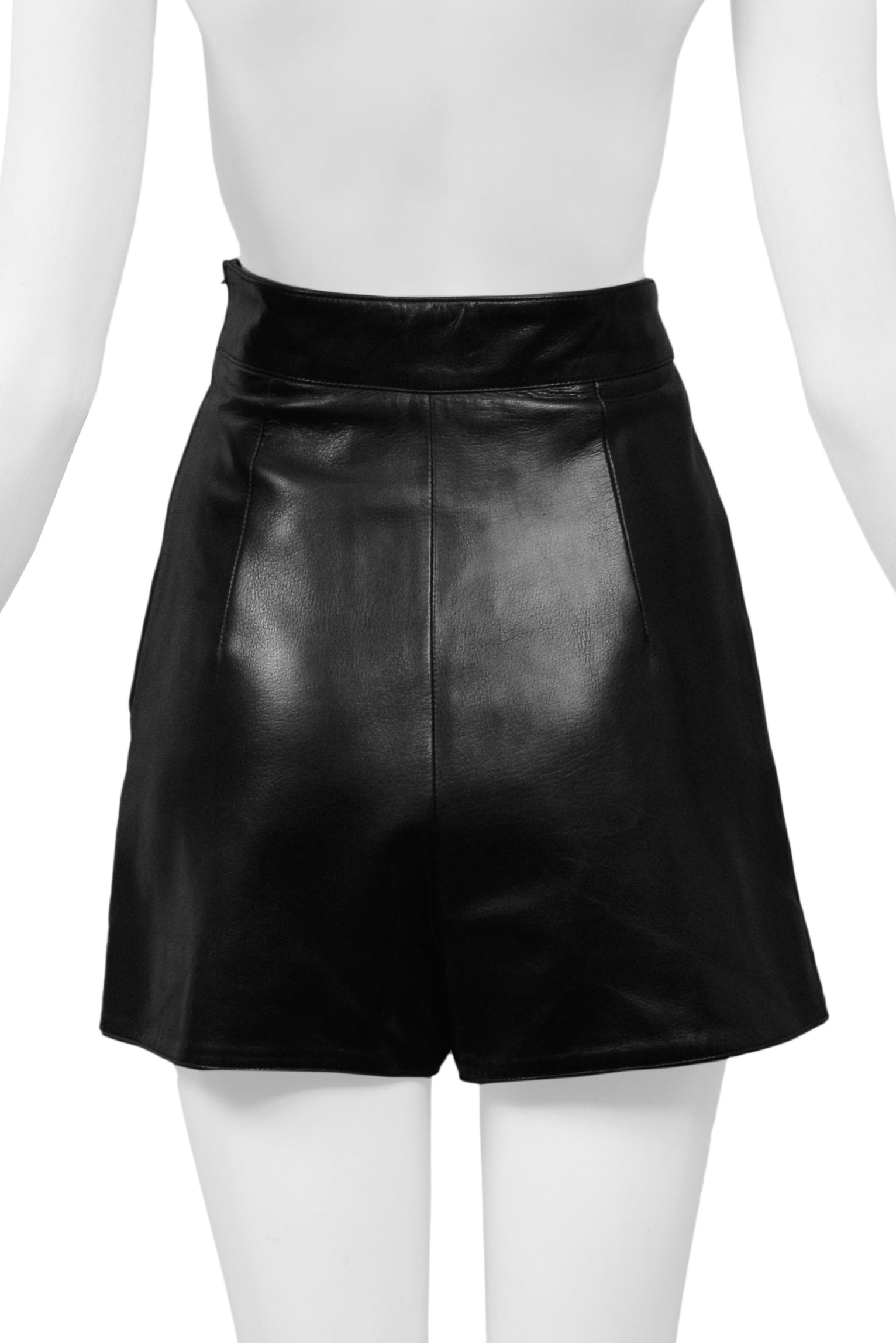 CLAUDE MONTANA BLACK LEATHER SHORTS