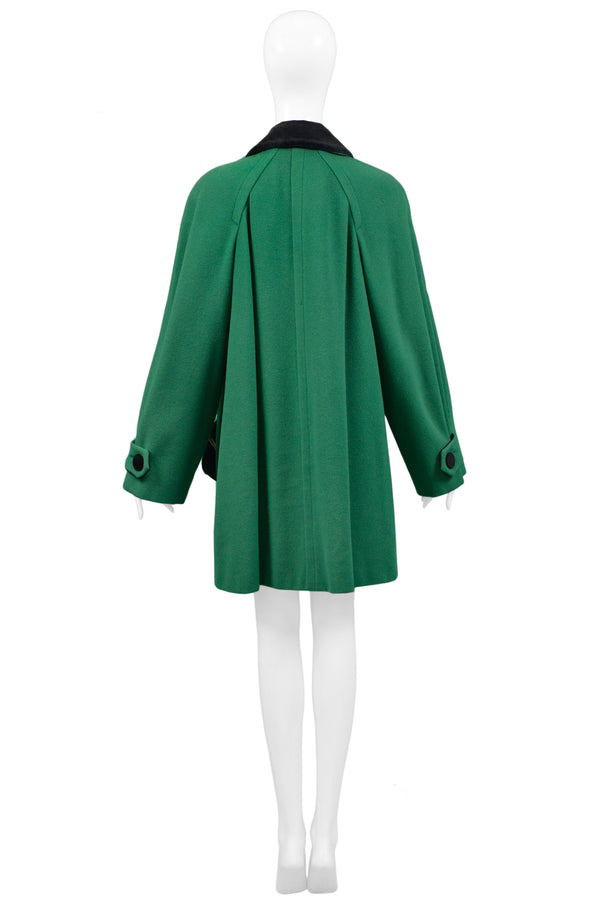 MOSCHINO GREEN SWING COAT WITH VELVET COIN PURSES