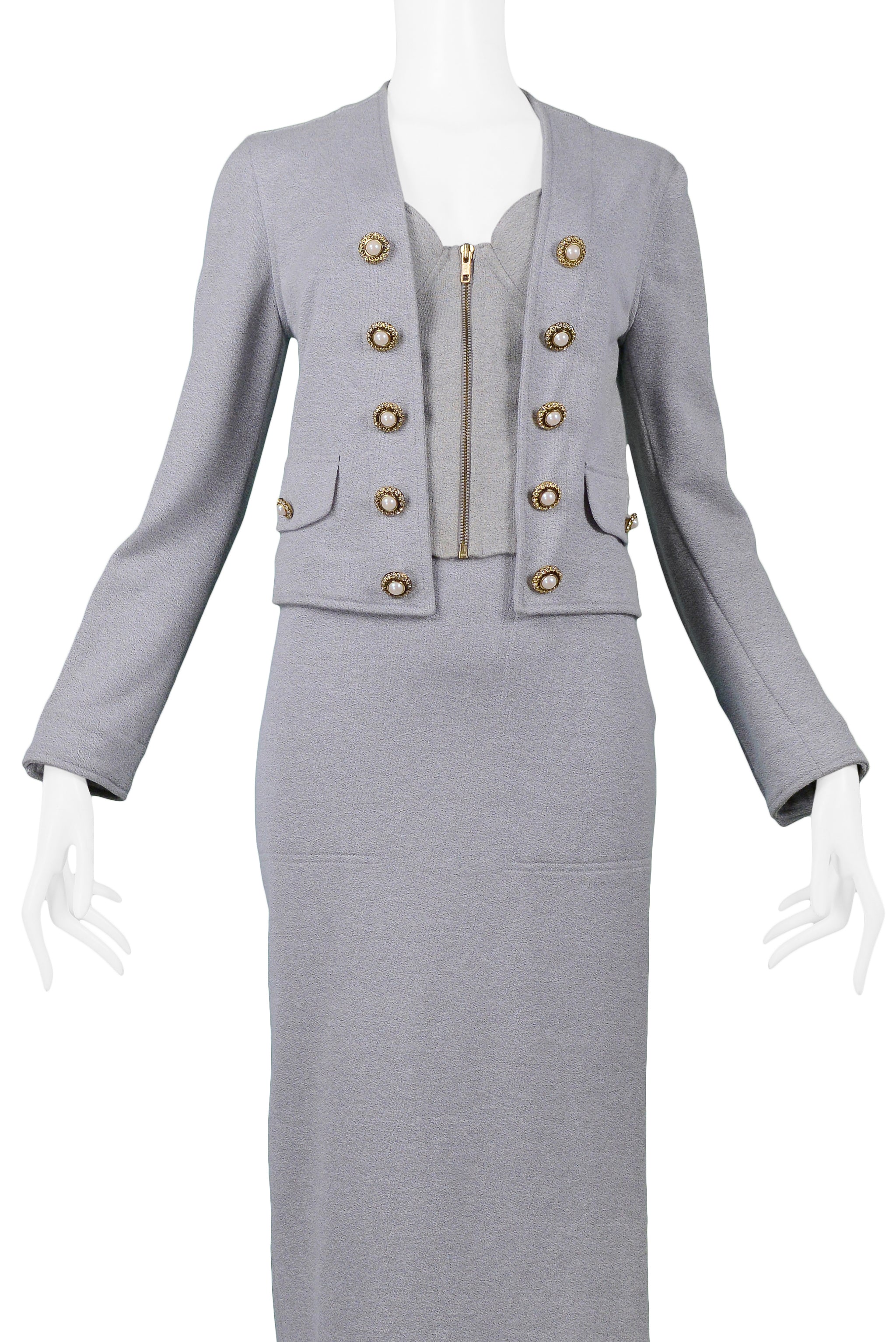 MOSCHINO "JUVANT" GREY SWEATSHIRT JACKET & SKIRT ENSEMBLE 1994