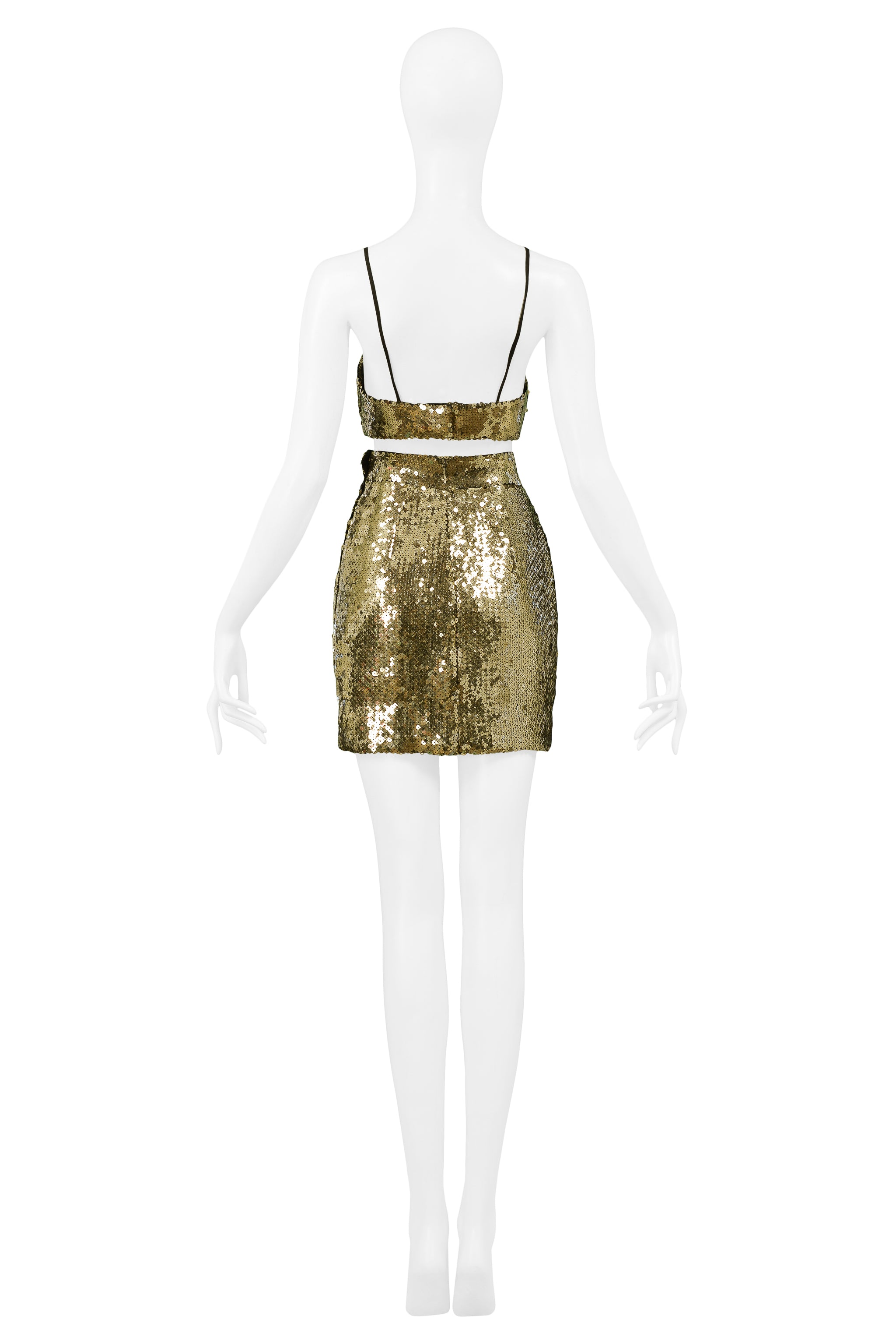 MOSCHINO GOLD SEQUIN BOMBER JACKET, BRA & SKIRT 1989