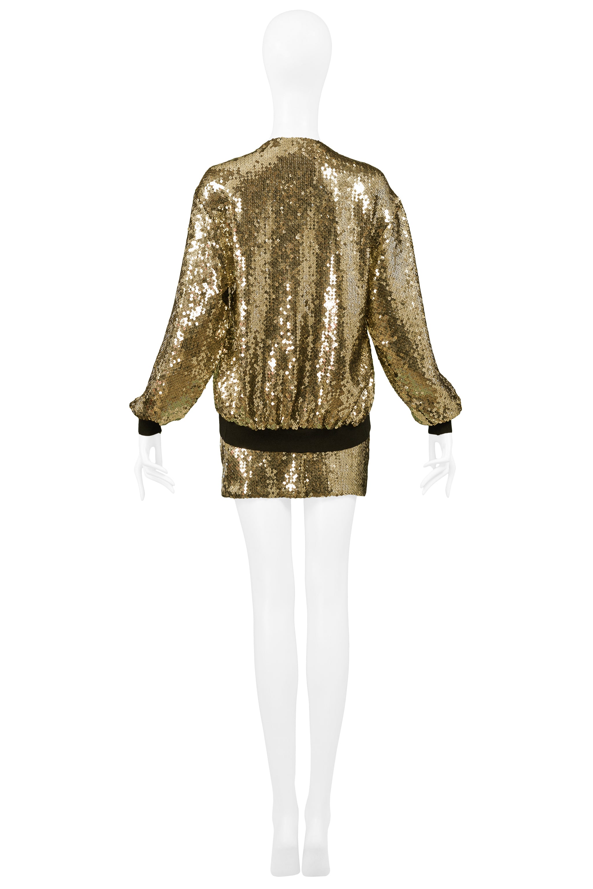 MOSCHINO GOLD SEQUIN BOMBER JACKET, BRA & SKIRT 1989