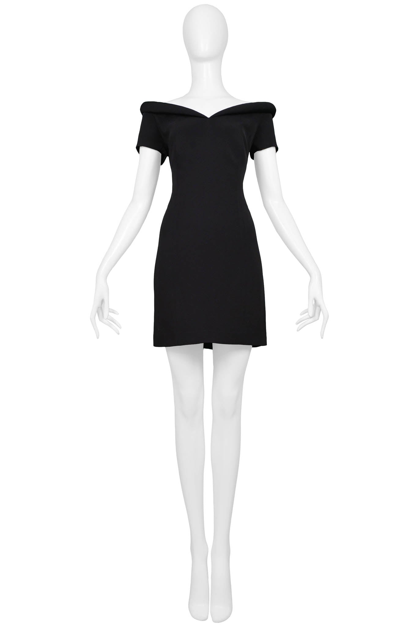 OZBEK BLACK FUTURISTIC MINI DRESS WITH PADDED NECKLINE