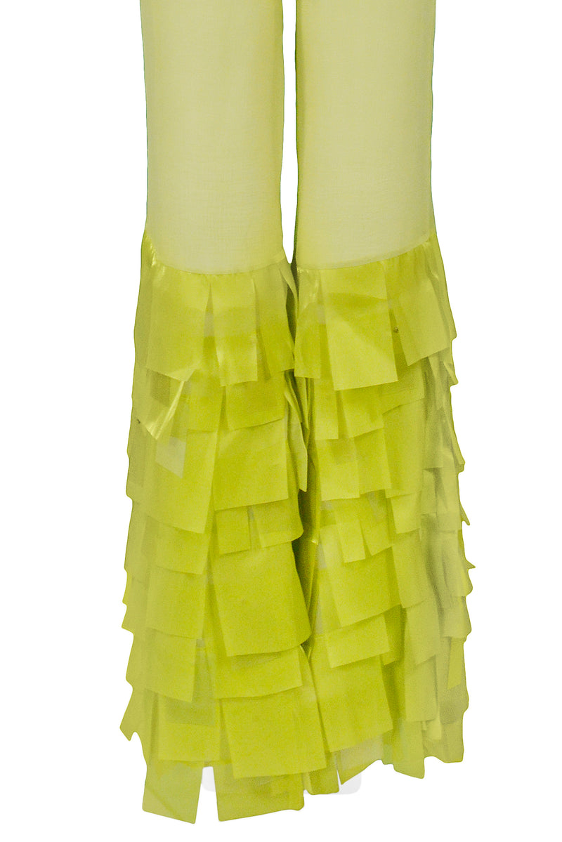 PACO CHARTREUSE GREEN TEXTURED TOP & BELL BOTTOM PANTS 2001