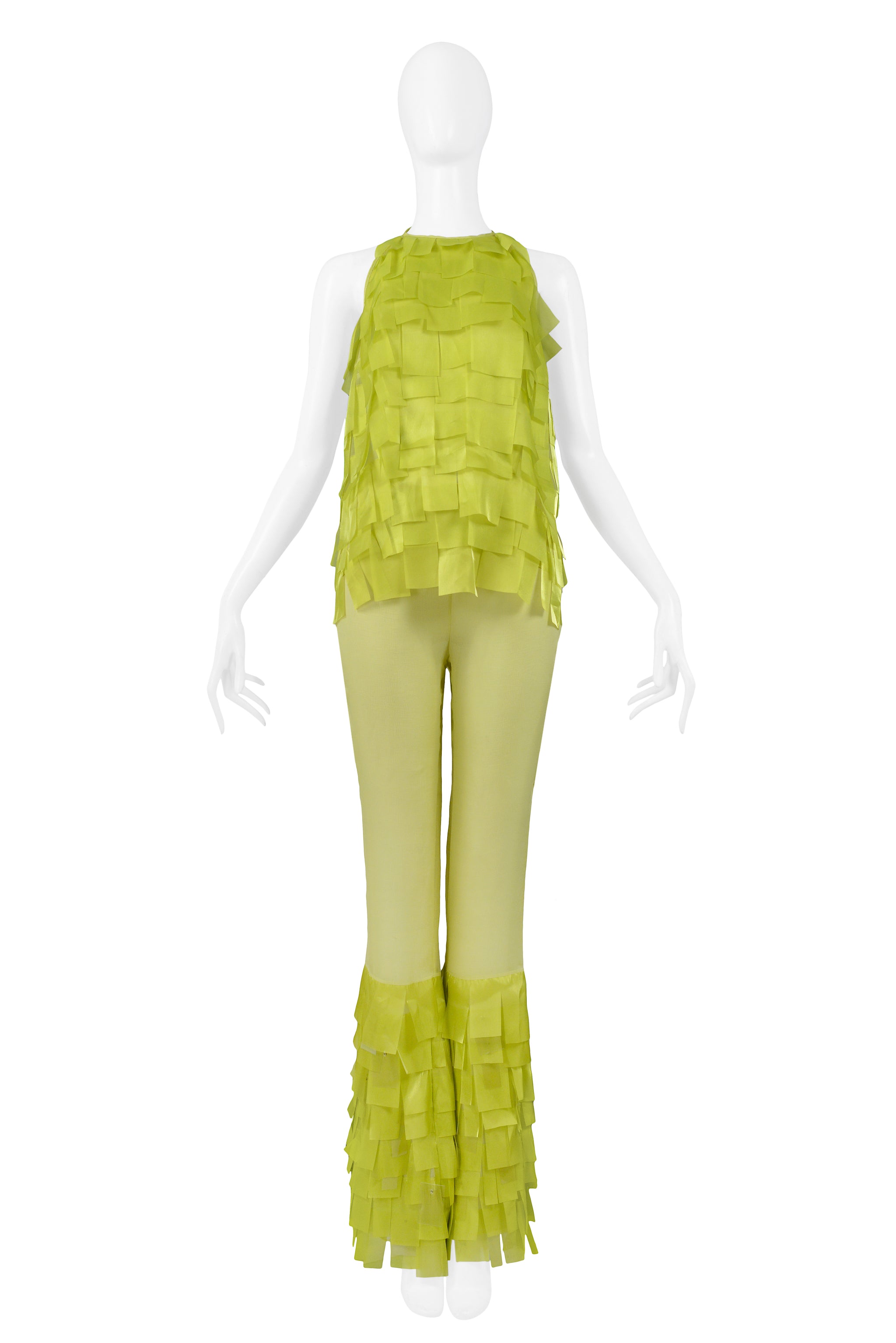 PACO CHARTREUSE GREEN TEXTURED TOP & BELL BOTTOM PANTS 2001