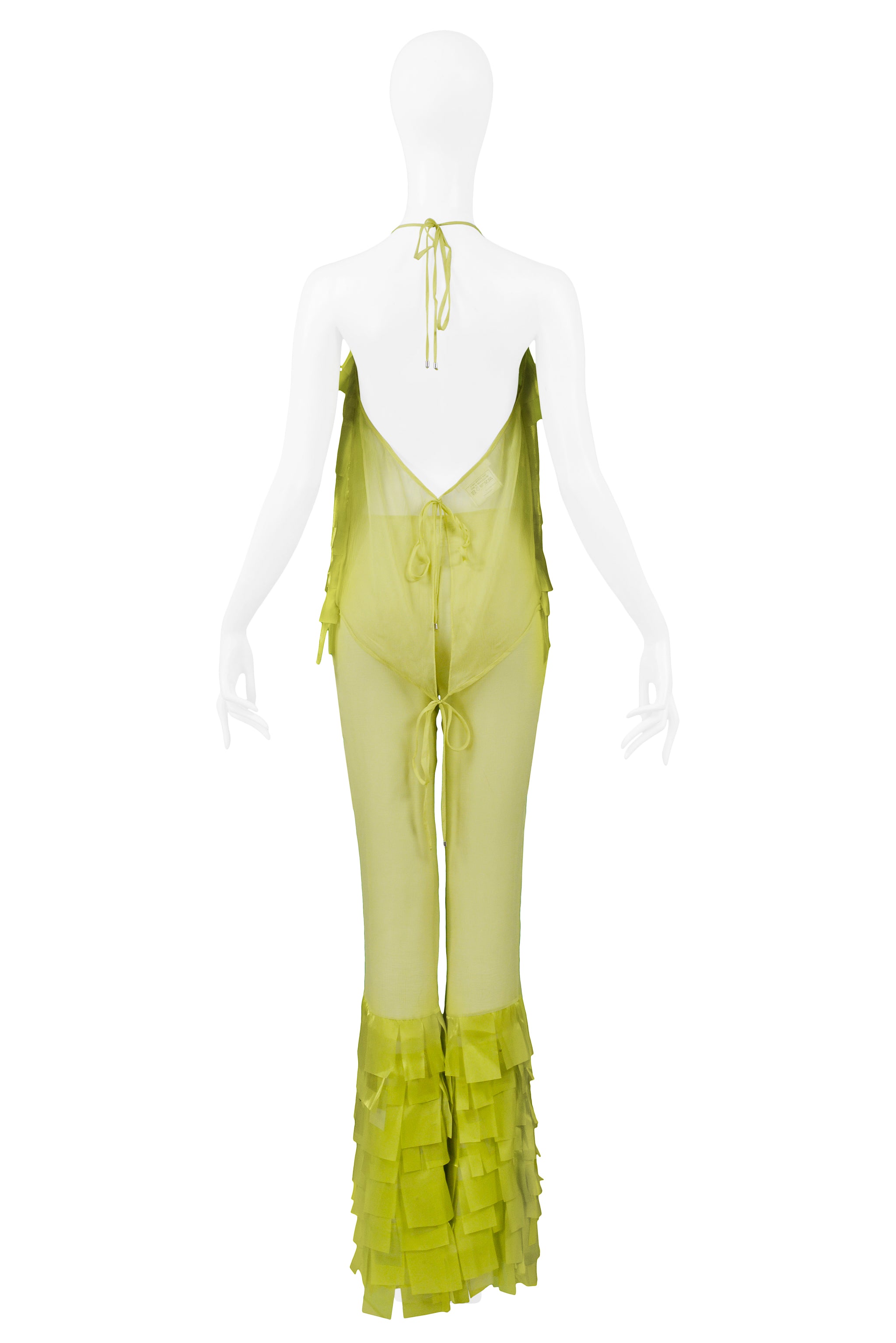 PACO CHARTREUSE GREEN TEXTURED TOP & BELL BOTTOM PANTS 2001