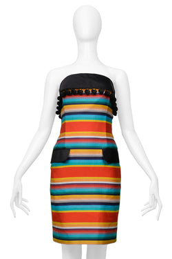 PERRY ELLIS BY MARC JACOBS STRIPED STRAPLESS DRESS 1992