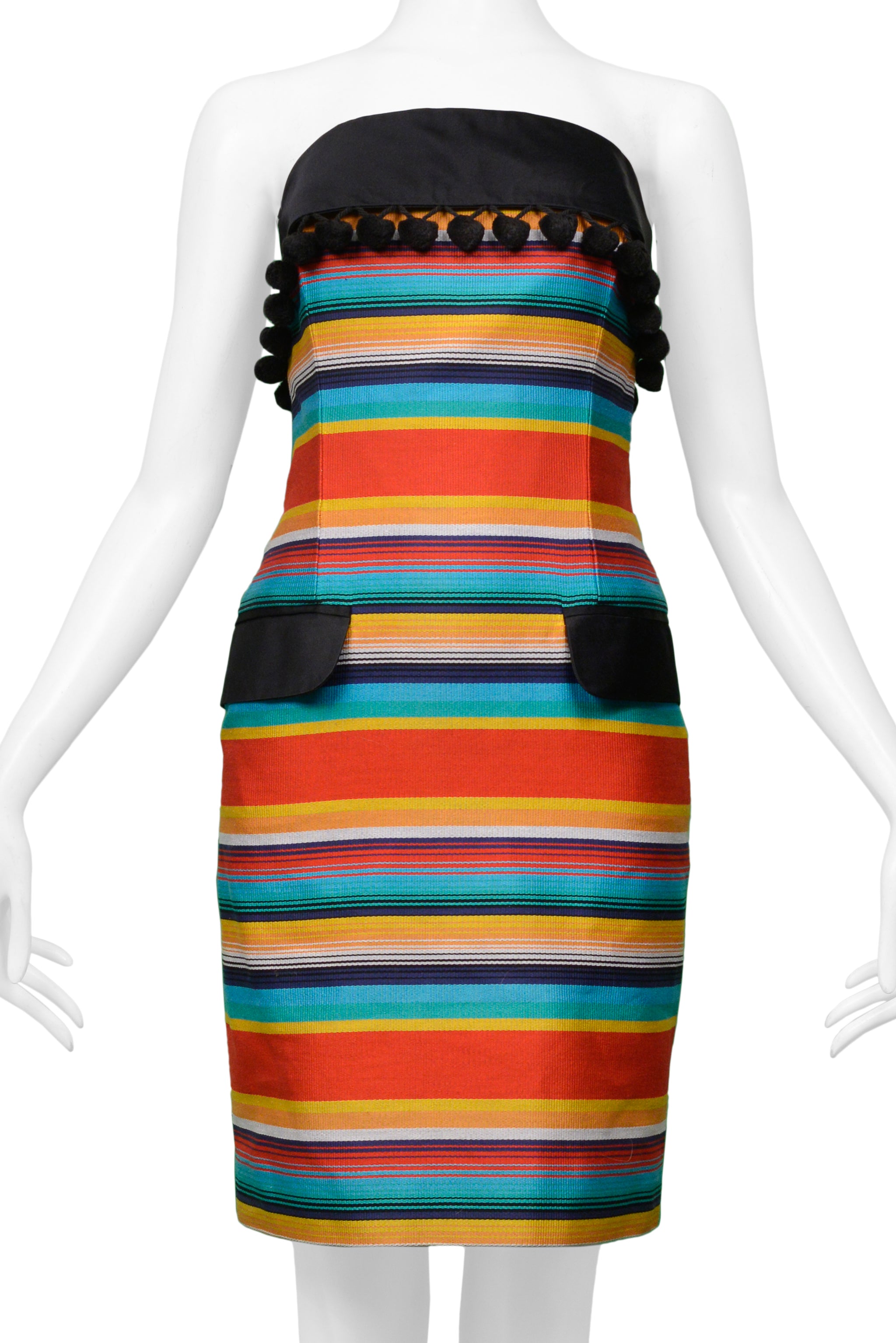 PERRY ELLIS BY MARC JACOBS STRIPED STRAPLESS DRESS 1992