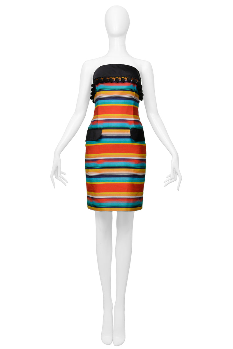 PERRY ELLIS BY MARC JACOBS STRIPED STRAPLESS DRESS 1992