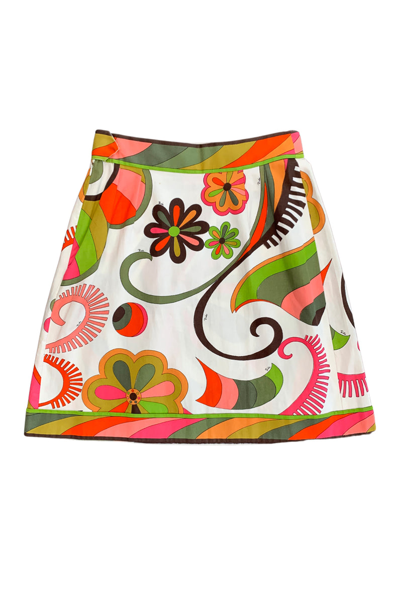 PUCCI MULTICOLOR ABSTRACT FLORAL PRINT COTTON DAY SKIRT