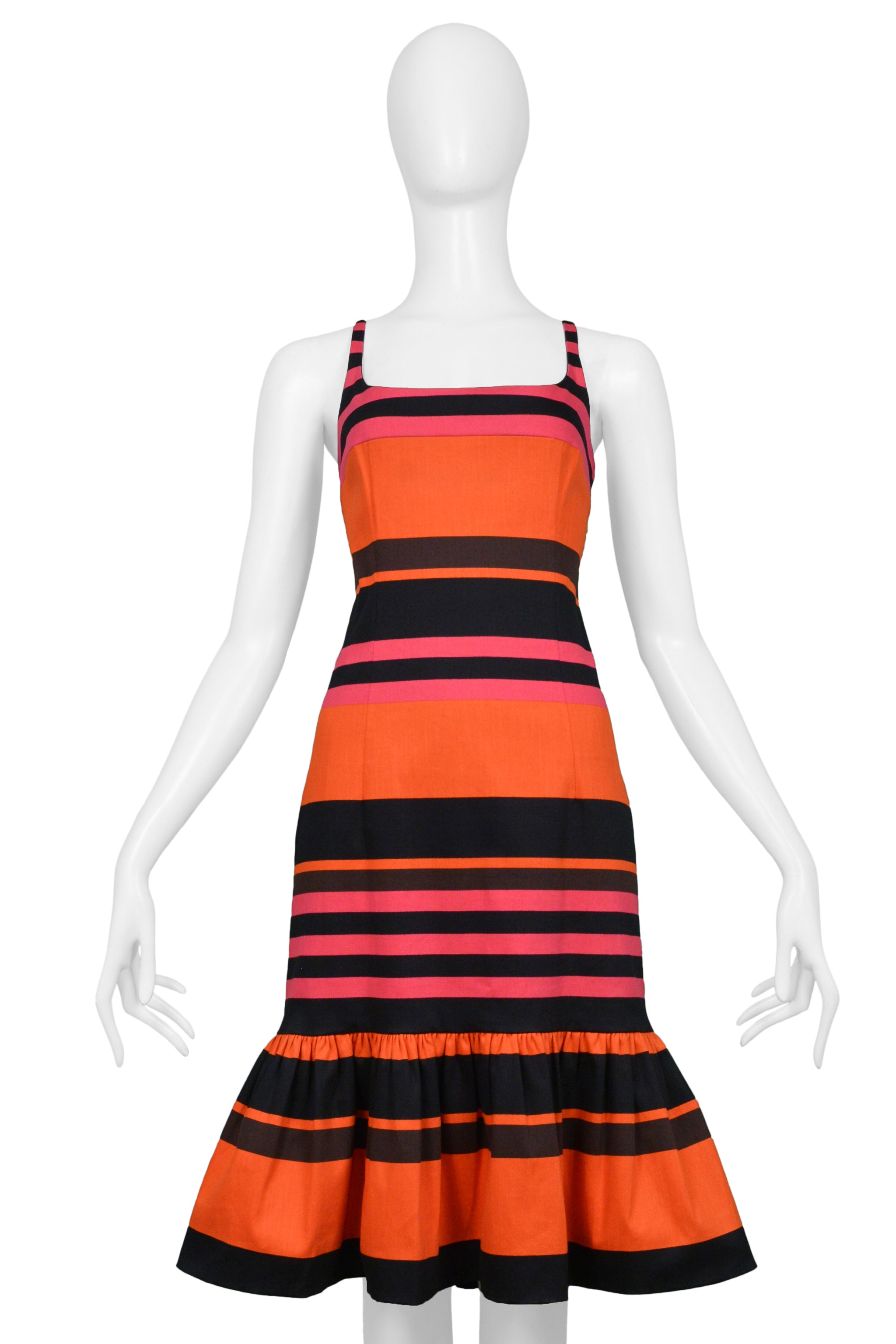 PRADA ORANGE, PINK & BLACK FANCY STRIPE PARTY DRESS 2011