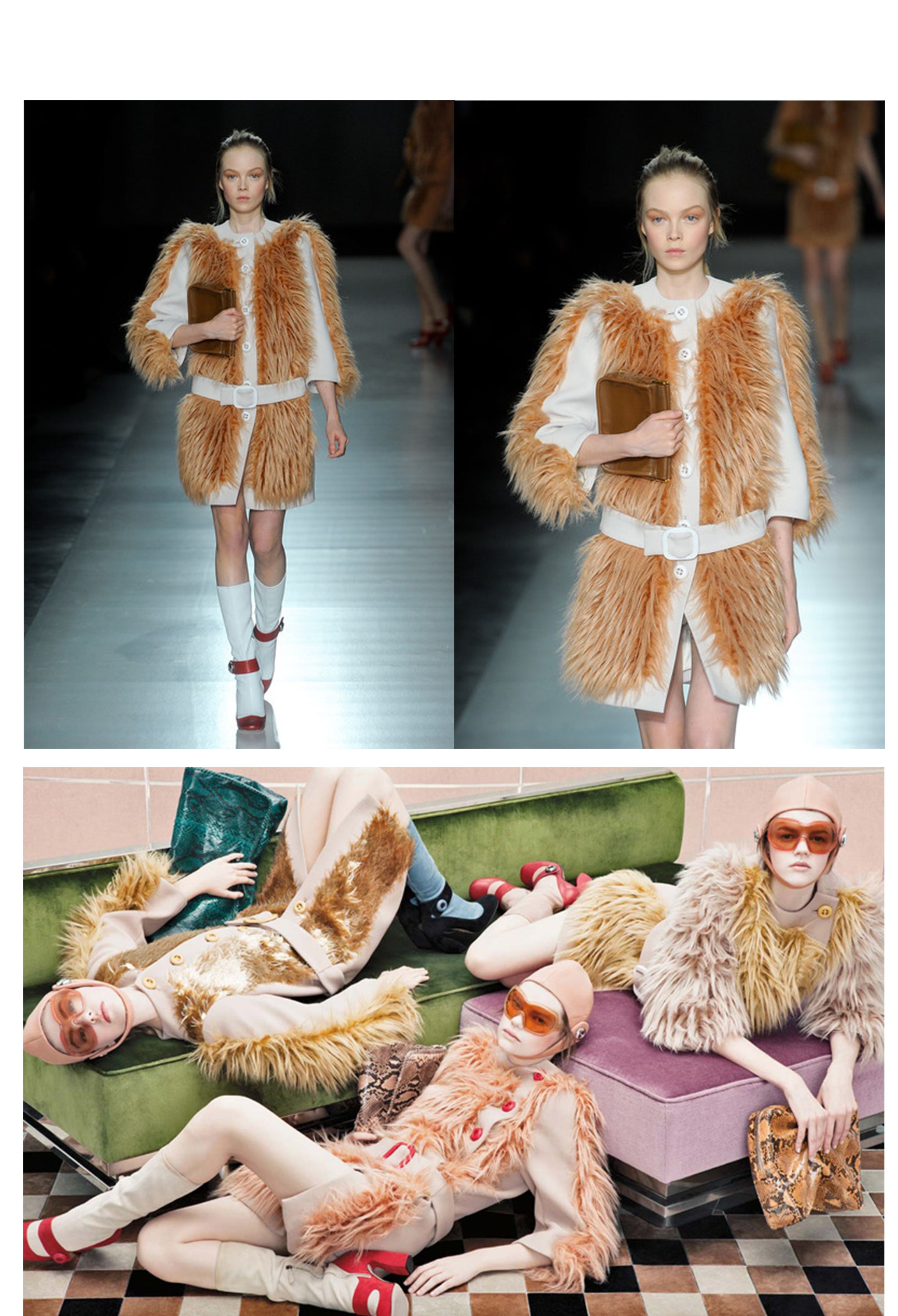 PRADA PEACH FAUX FUR BELTED COAT 2011