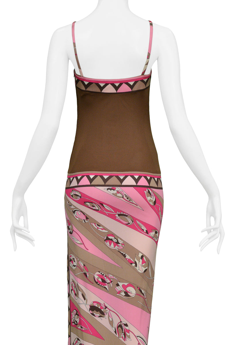 PUCCI PINK & BROWN SILK JERSEY GOWN ABSTRACT PRINT