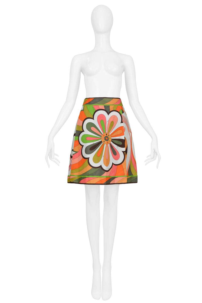 PUCCI MULTICOLOR ABSTRACT FLORAL PRINT COTTON DAY SKIRT