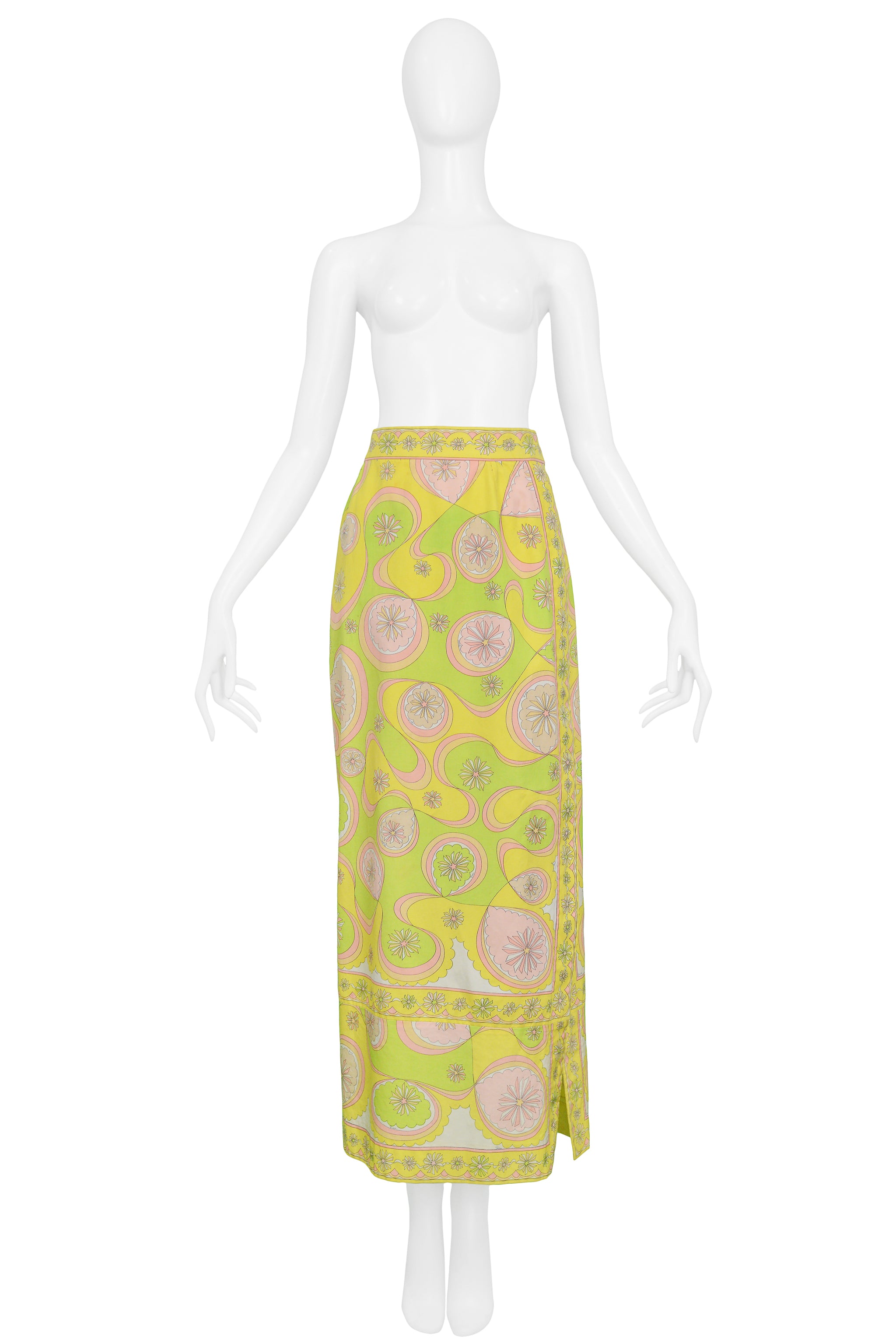 PUCCI YELLOW & PINK COTTON HOSTESS SKIRT WITH ABSTRACT PRINT