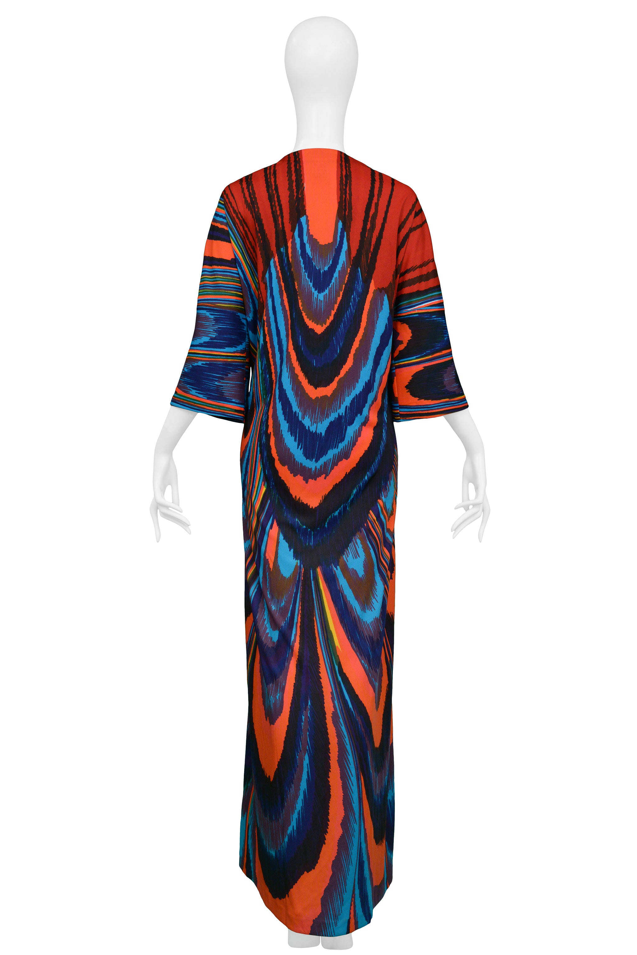 ROBERTA DI CAMERINO MULTICOLOR PEACOCK FEATHER MAXI DRESS
