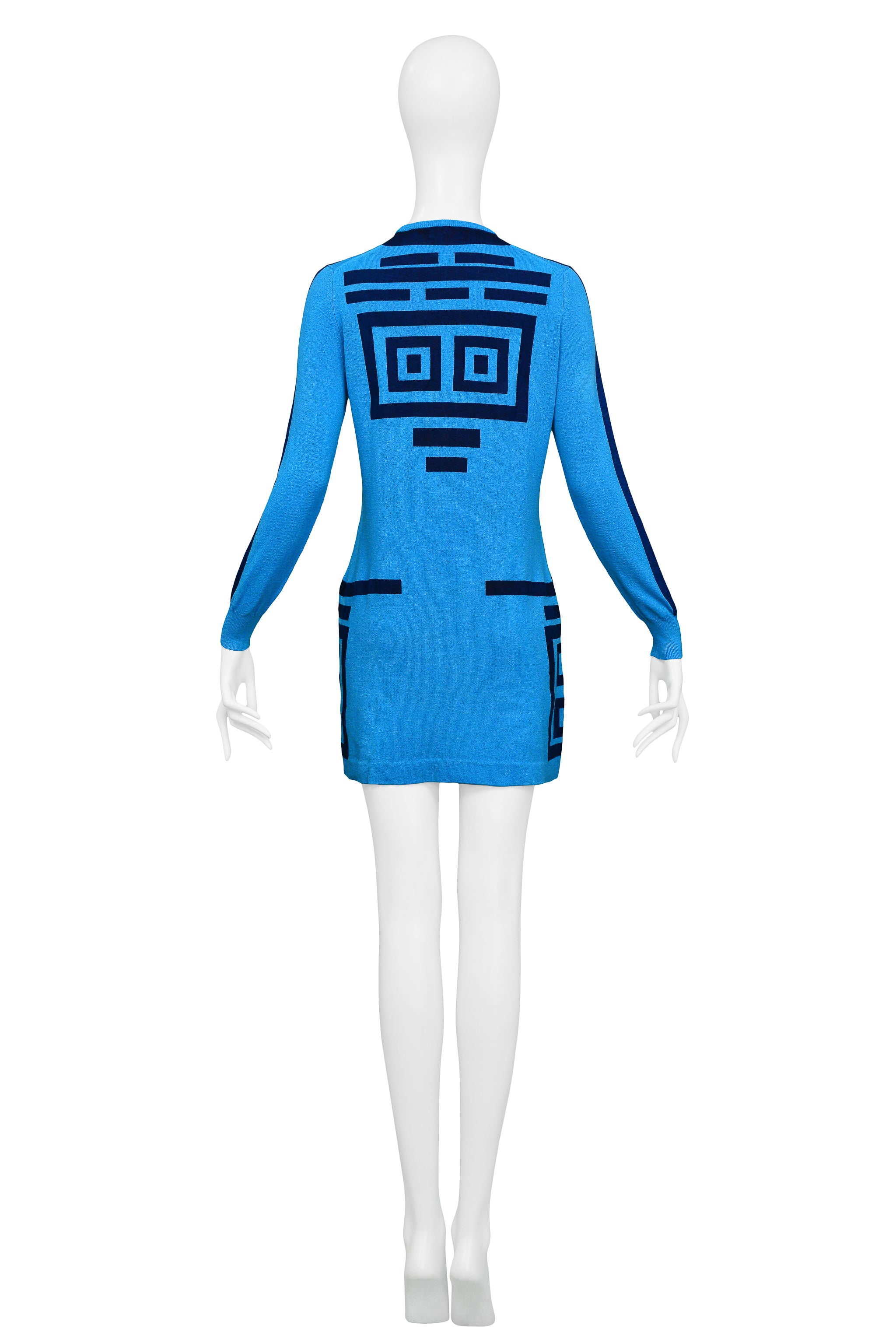 ROBERTA DI CAMERINO BLUE MINI DRESS NAVY LINE PRINT