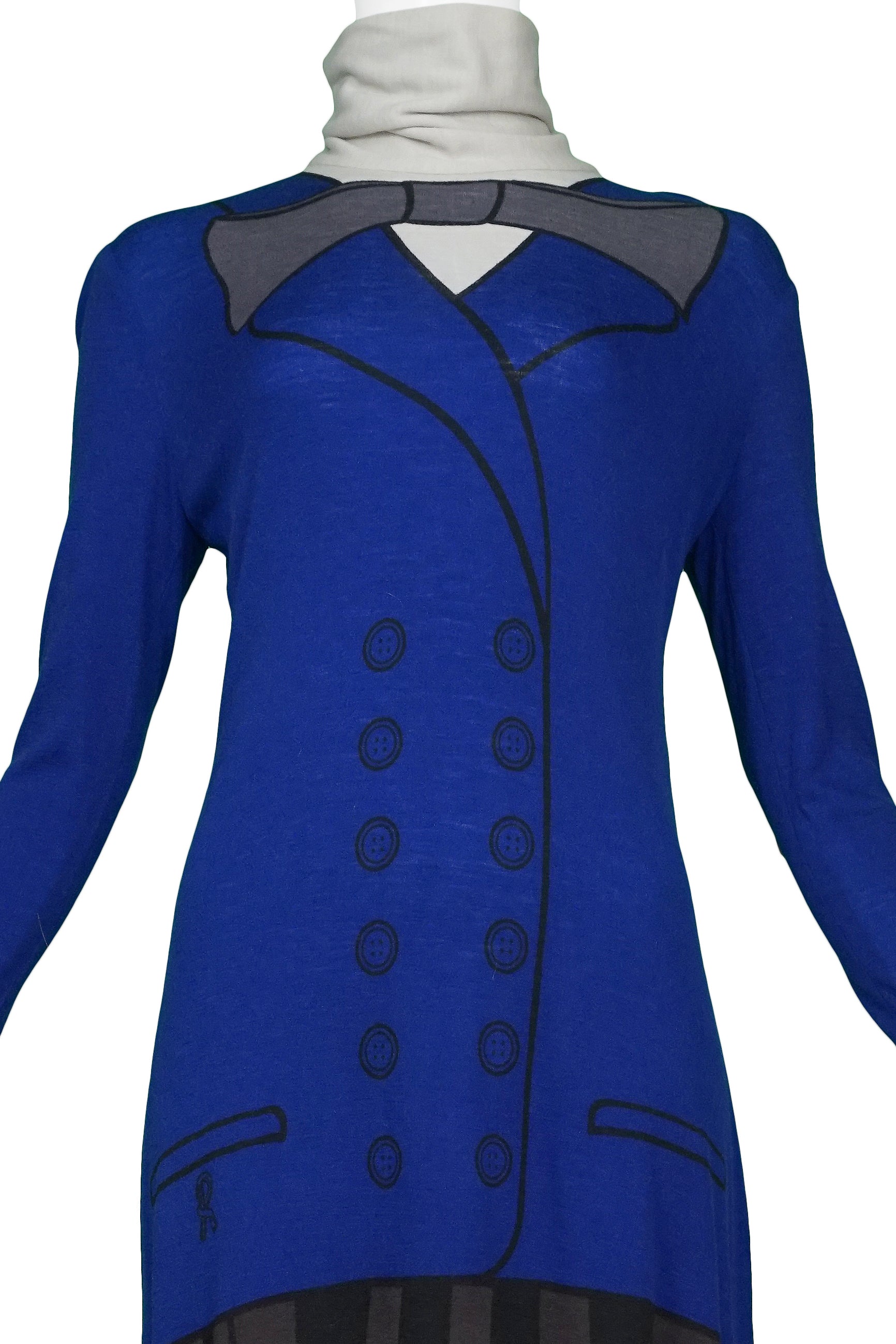 ROBERTA DI CAMERINO TROMPE BLUE AND GREY BLACK BOW MAXI DRESS