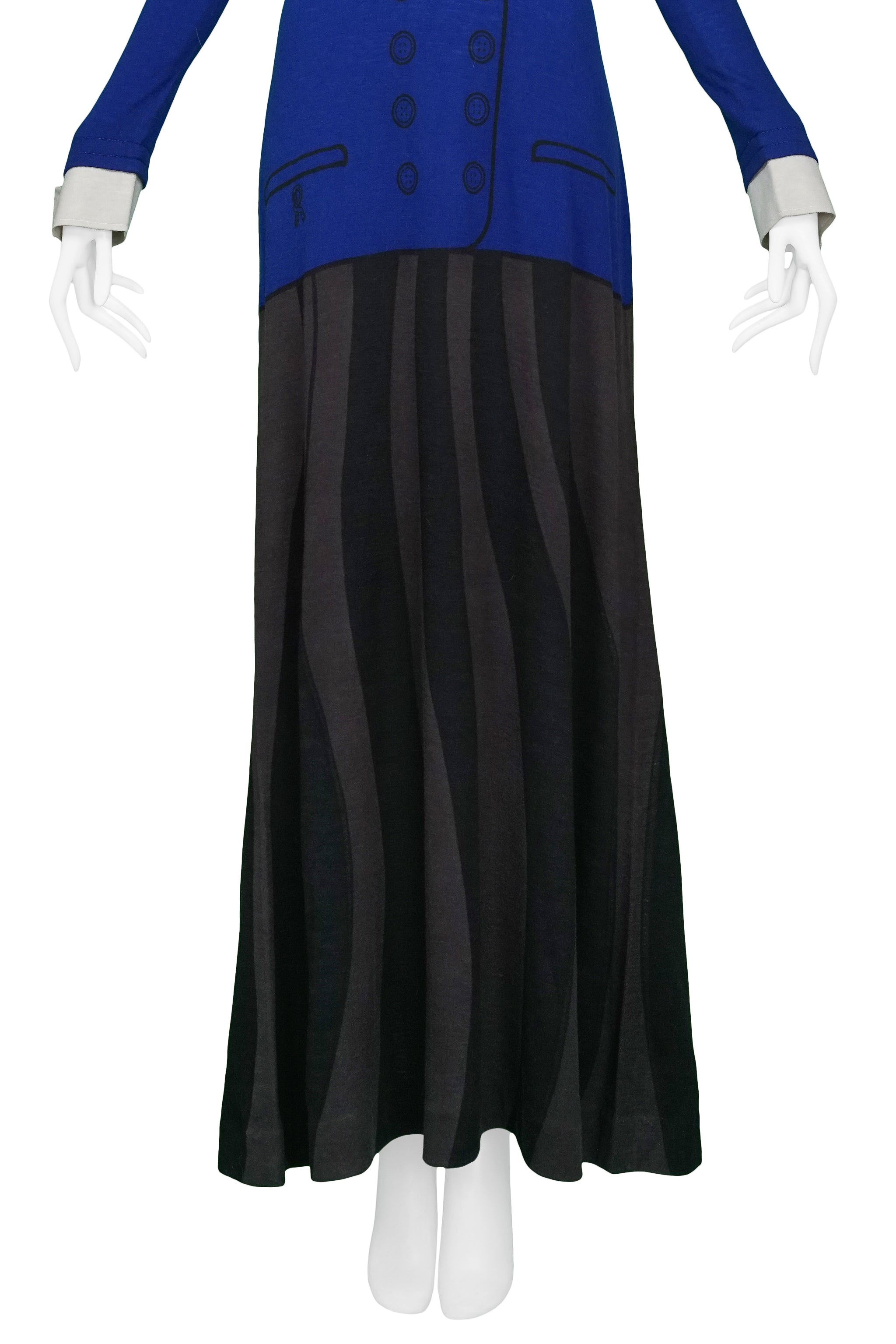 ROBERTA DI CAMERINO TROMPE BLUE AND GREY BLACK BOW MAXI DRESS