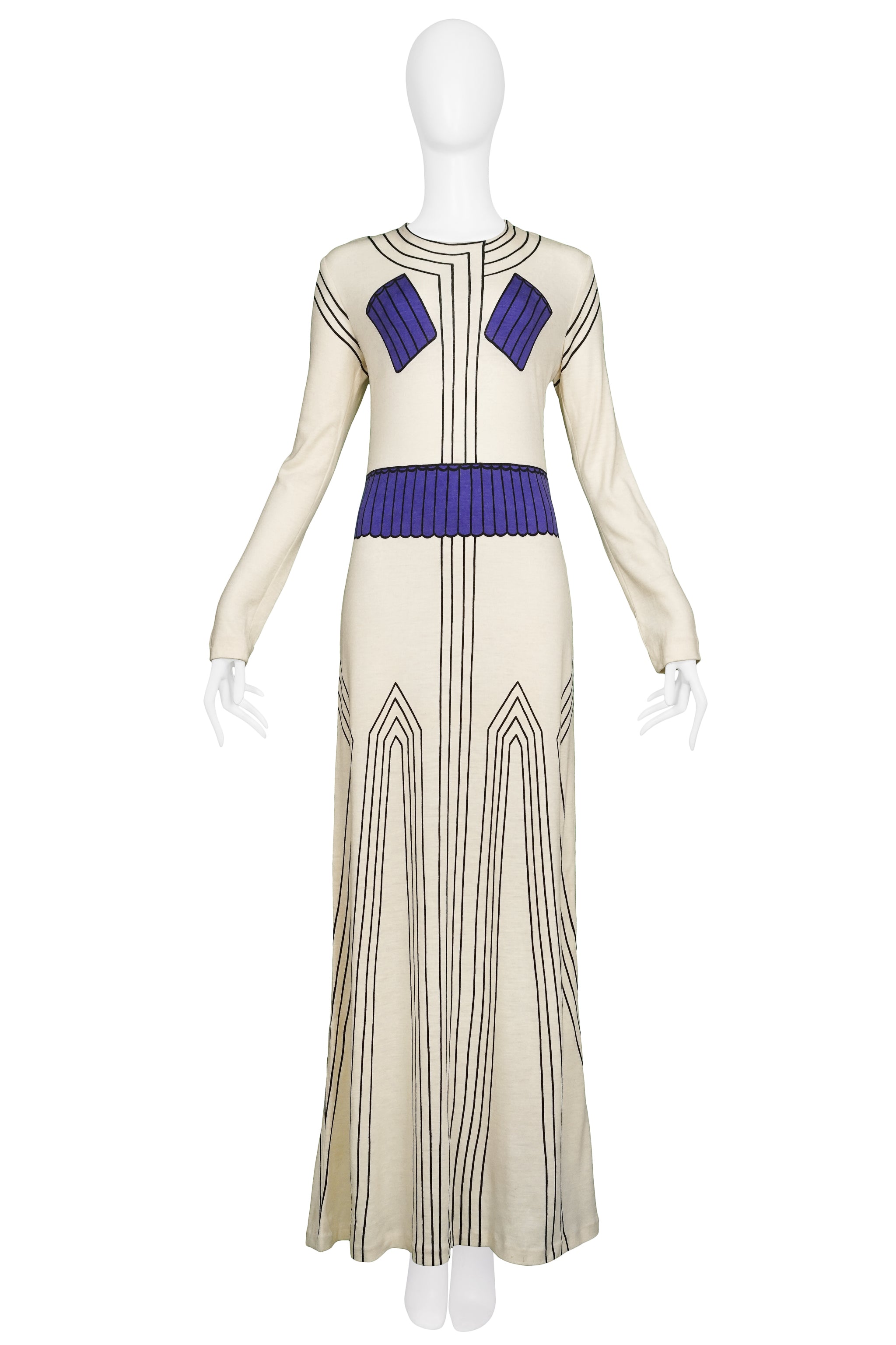 ROBERTA DI CAMERINO TROMPE L'OEIL OFF-WHITE DECO MAXI DRESS