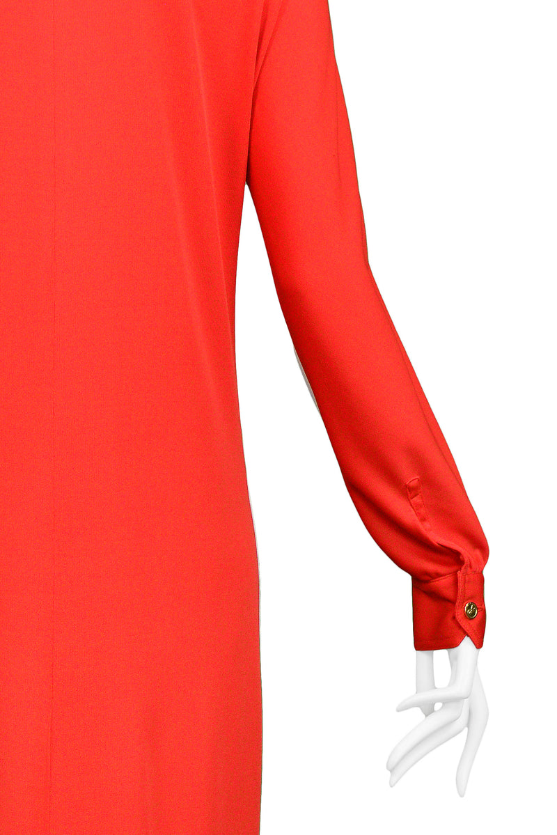 ROBERTA DI CAMERINO TROMPE L'OEIL WHITE &amp; RED BUCKLE MAXI DRESS