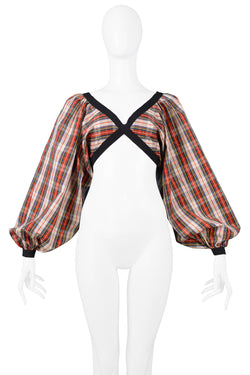 ISAAC MIZRAHI RED PLAID "TARTAN COLLECTION" PARTY TOP 1989