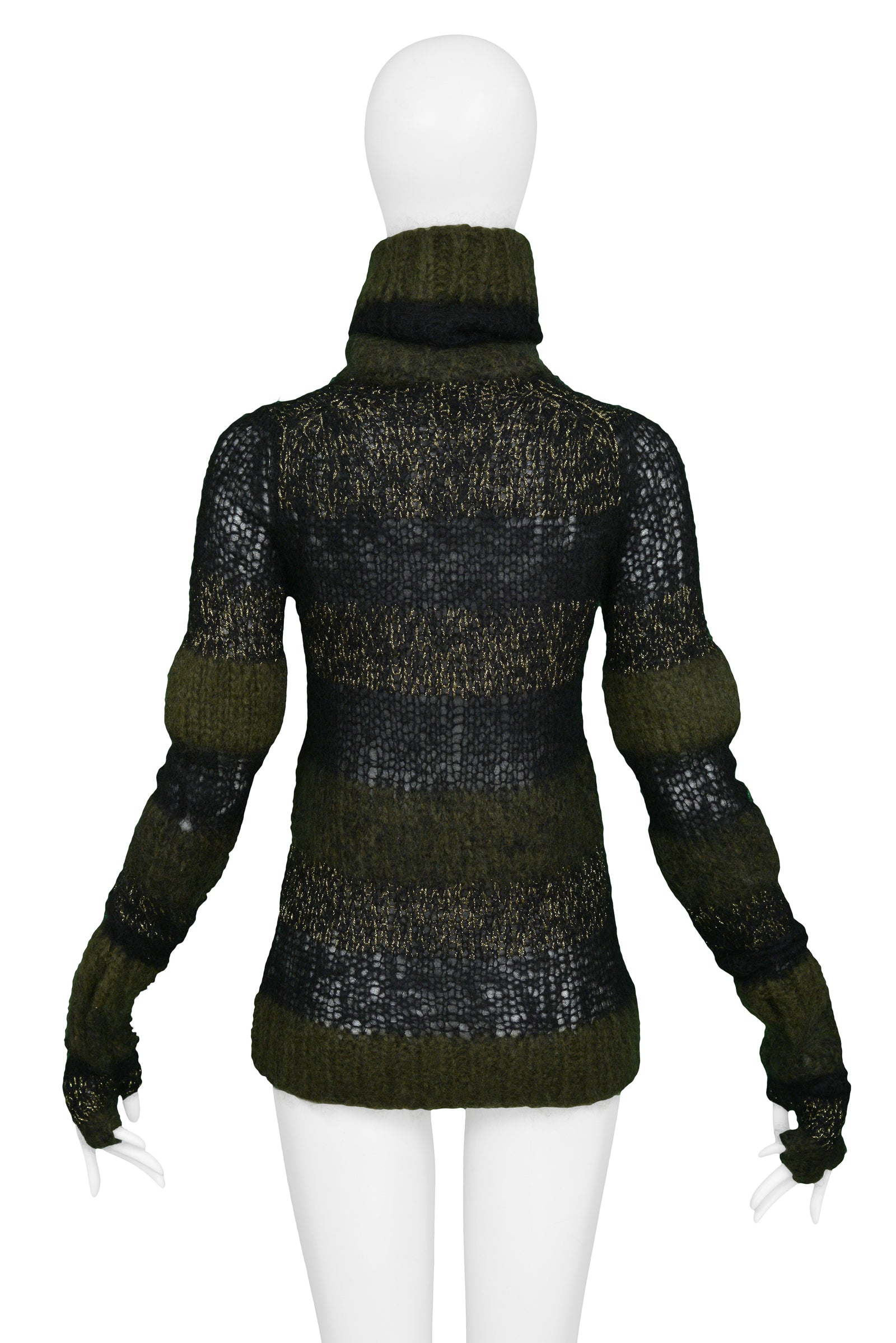 JUNYA WATANABE GREEN, GOLD & BLACK STRIPE GLOVE SWEATER 2006 JUNYA WATANABE GREEN, GOLD & BLACK STRIPE GLOVE SWEATER 2006