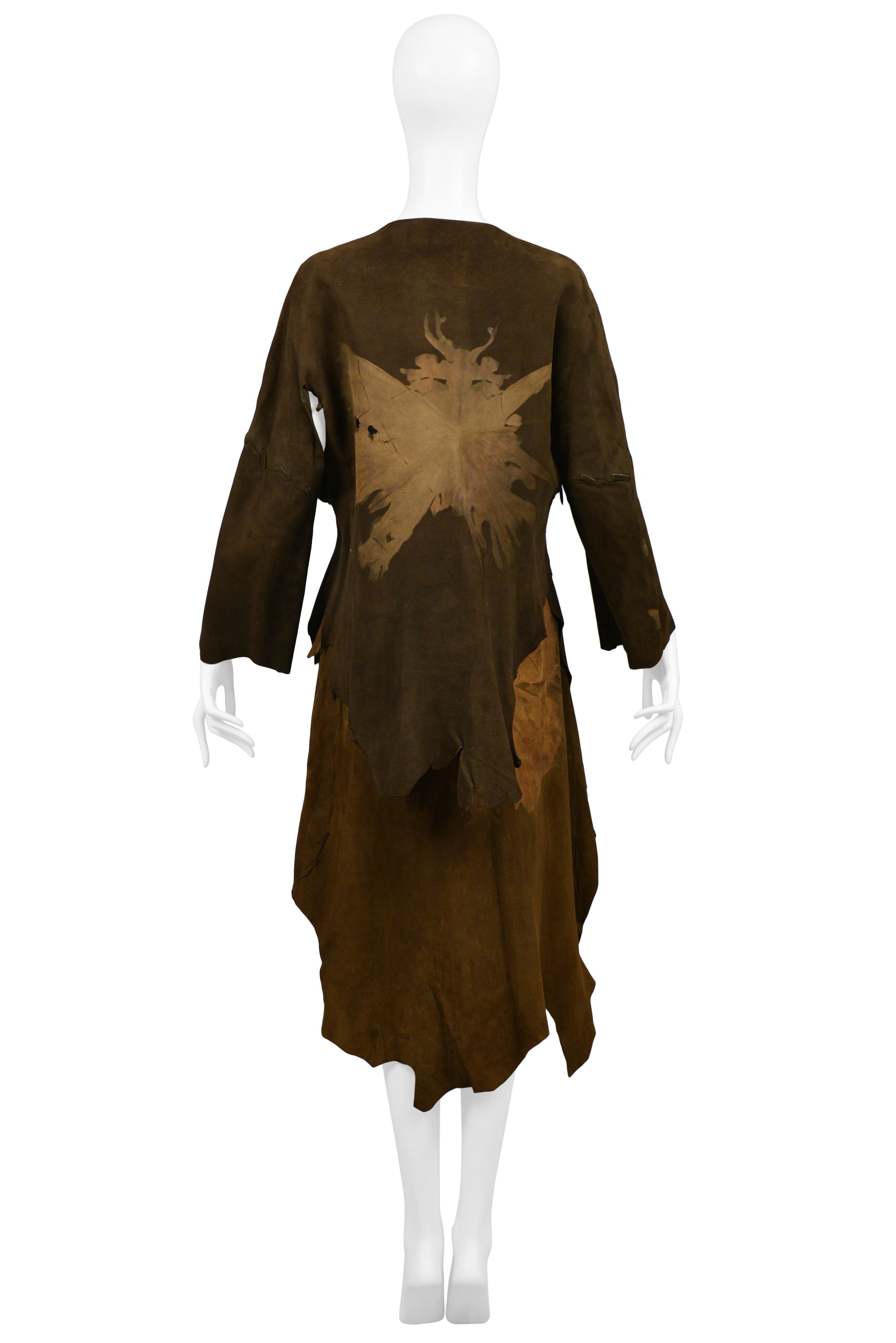 GIORGIO SANT ANGELO BROWN SUEDE LEAF PRINT SKIRT ENSEMBLE