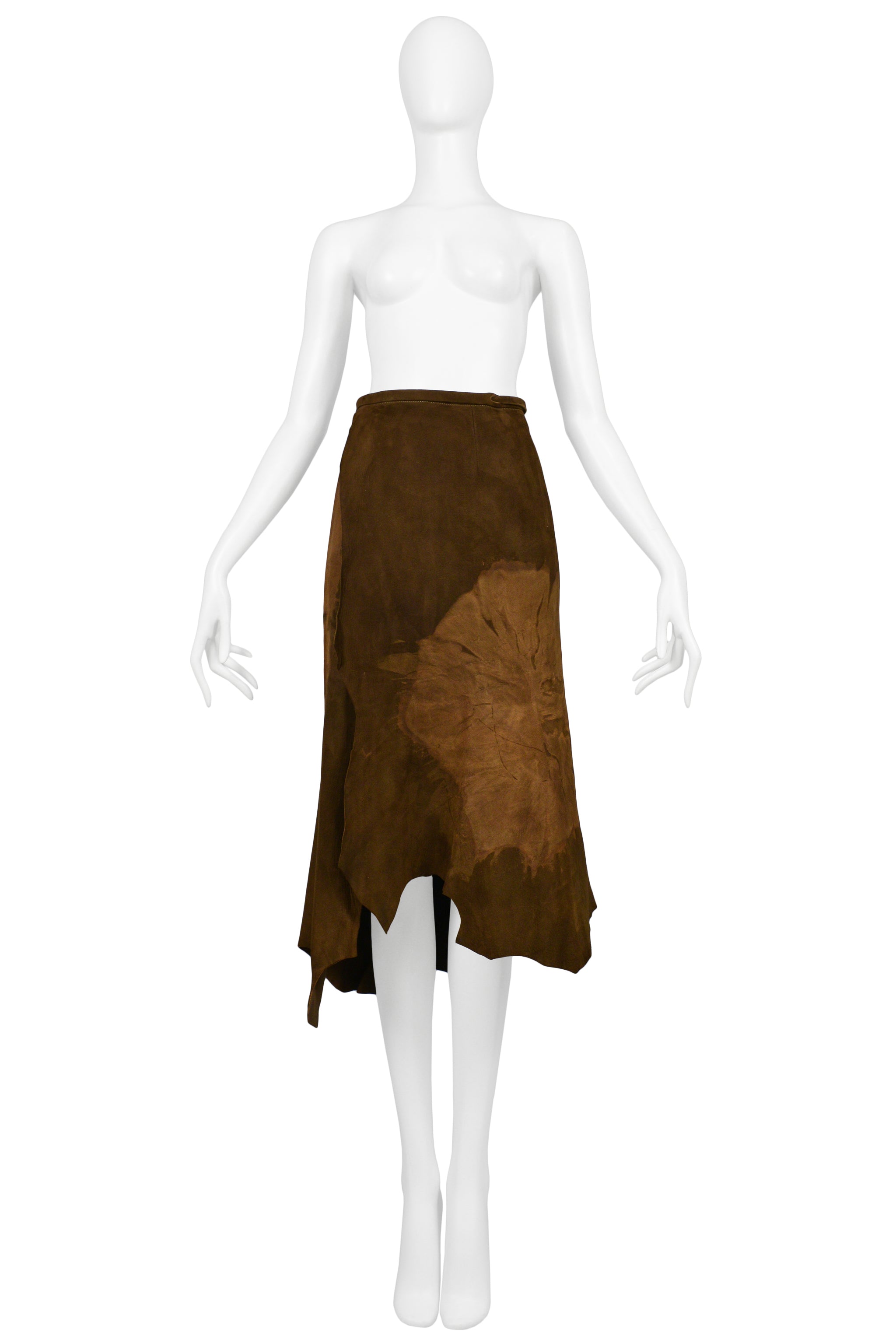 GIORGIO SANT ANGELO BROWN SUEDE LEAF PRINT SKIRT ENSEMBLE