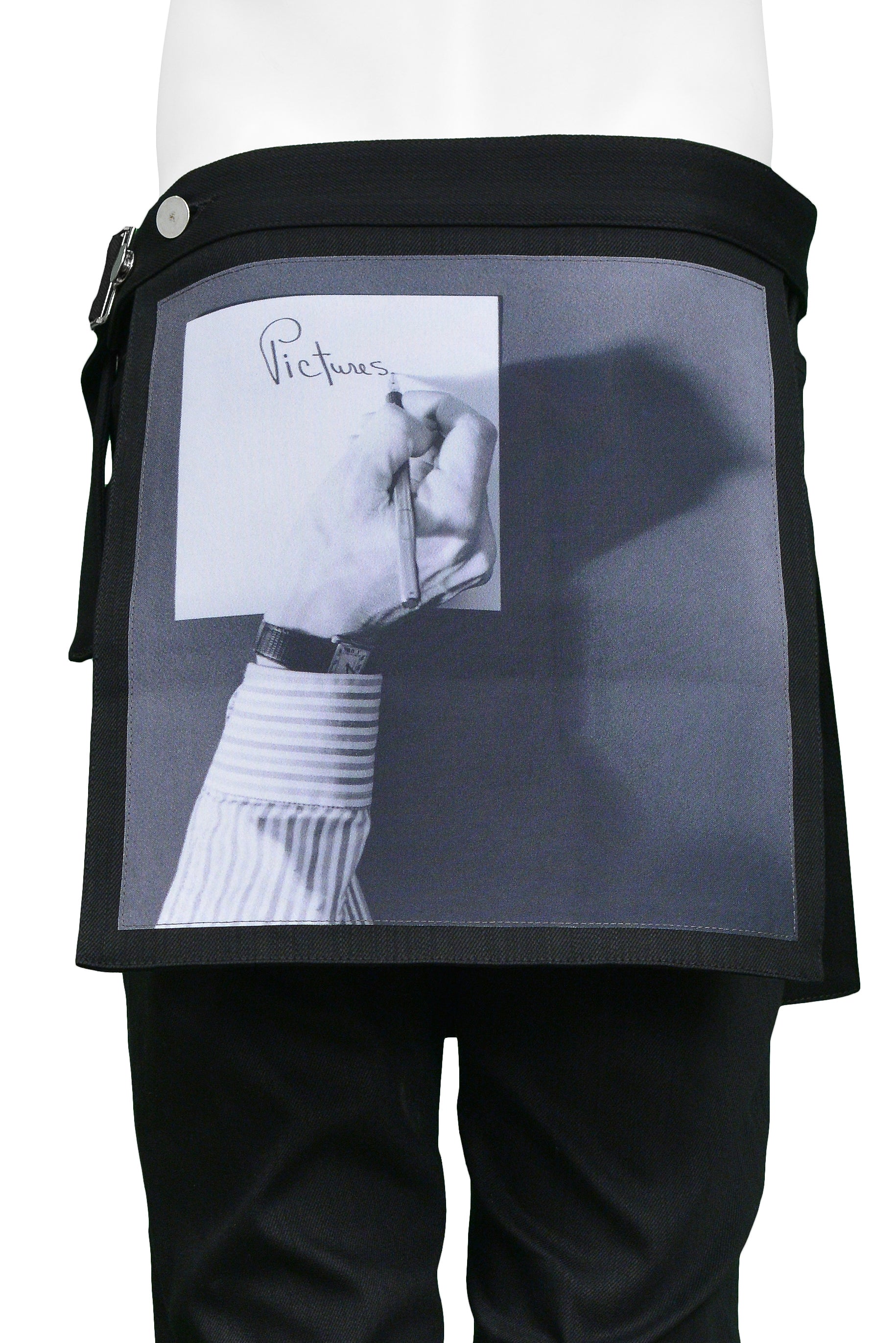 RAF SIMONS 2017 SS MAPPLETHORPE BLACK DENIM PANTS W/ DETACHABLE PHOTO PRINT LAYER