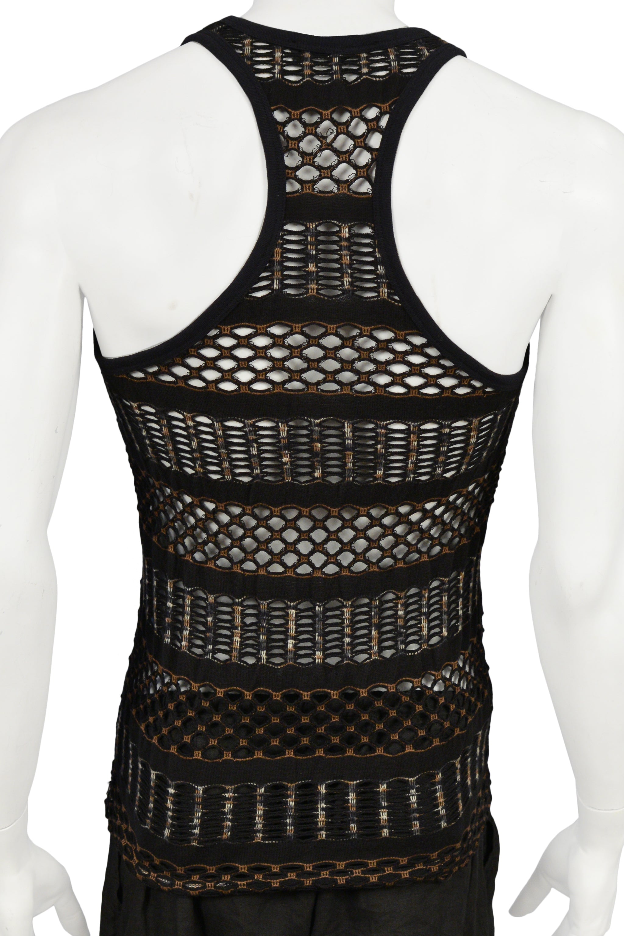 RAF SIMONS BLACK & BROWN OPEN WEAVE TANK 2006
