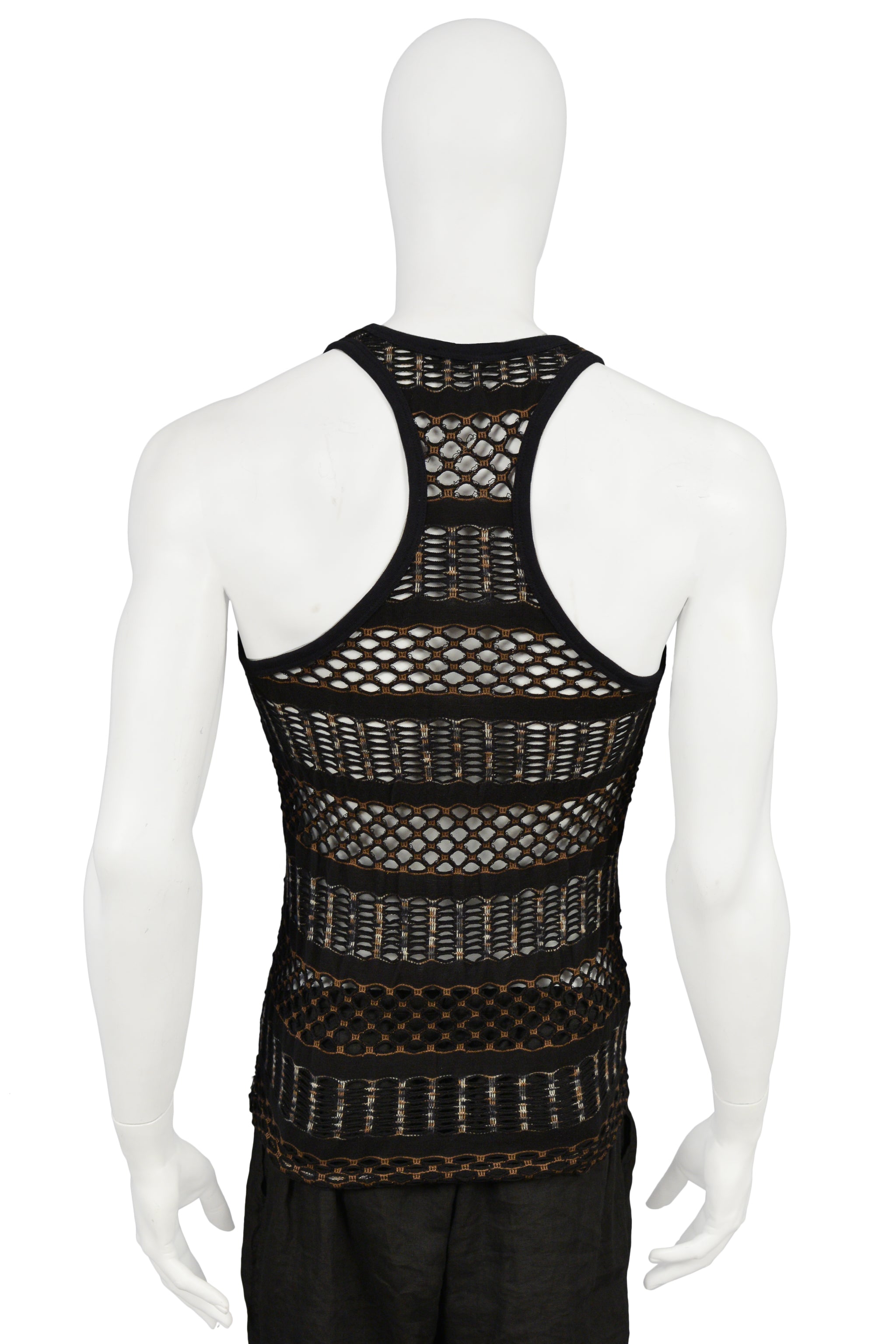 RAF SIMONS BLACK & BROWN OPEN WEAVE TANK 2006