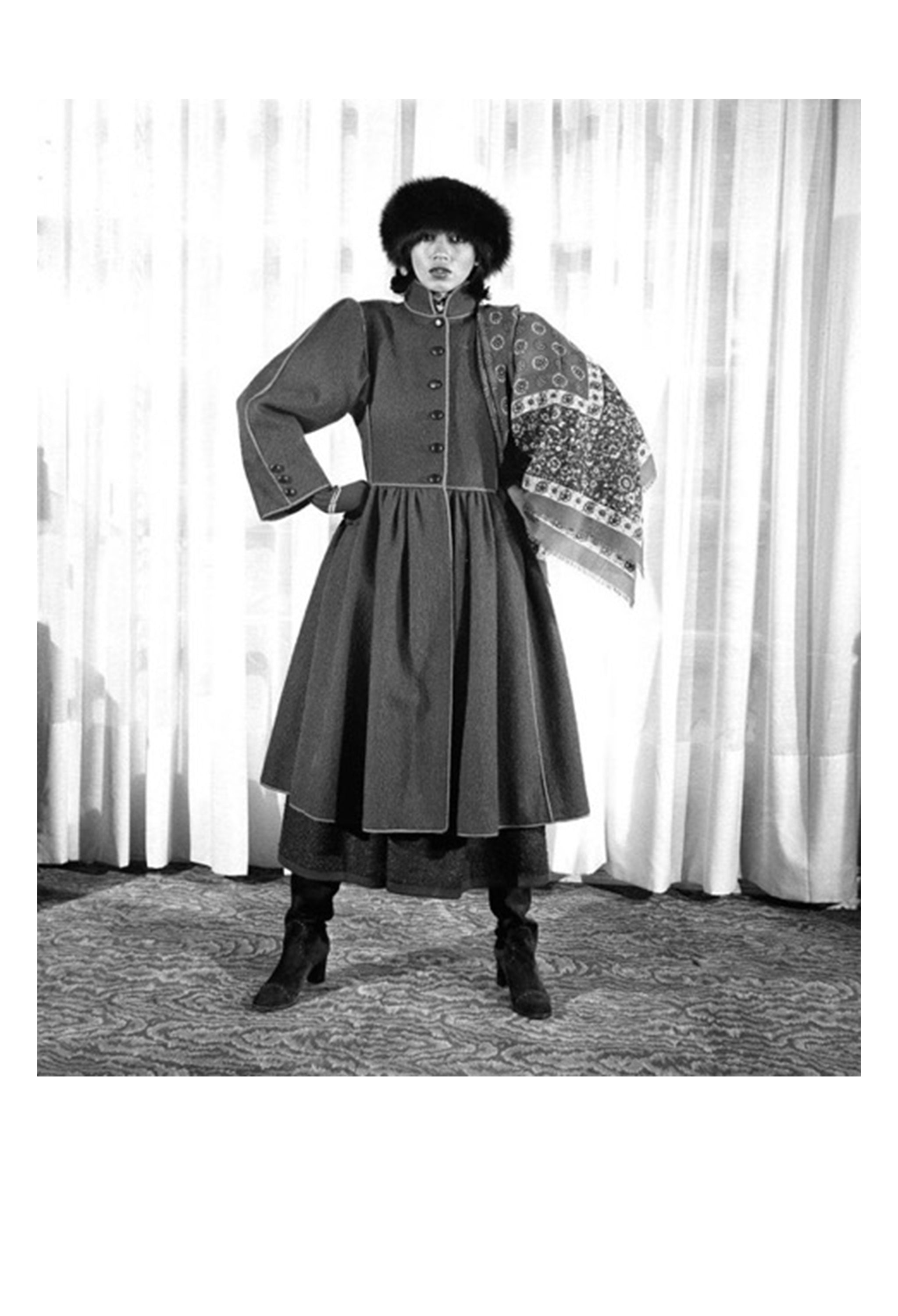 YVES SAINT LAURENT YSL RED FOX FUR & BROWN VELVET HAT