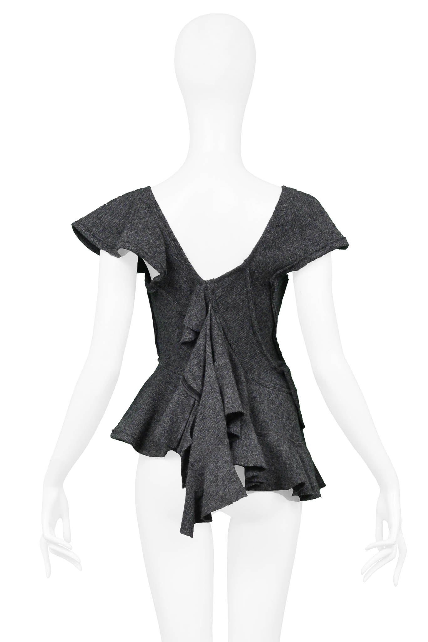 TAO GREY DECONSTRUCTED KNIT ASYMMETRICAL RUFFLE TOP